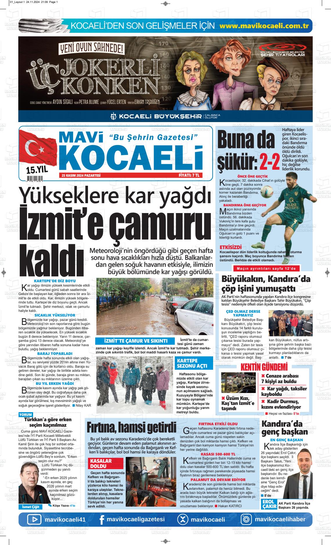 25 Kasım 2024 Mavi Kocaeli Gazete Manşeti