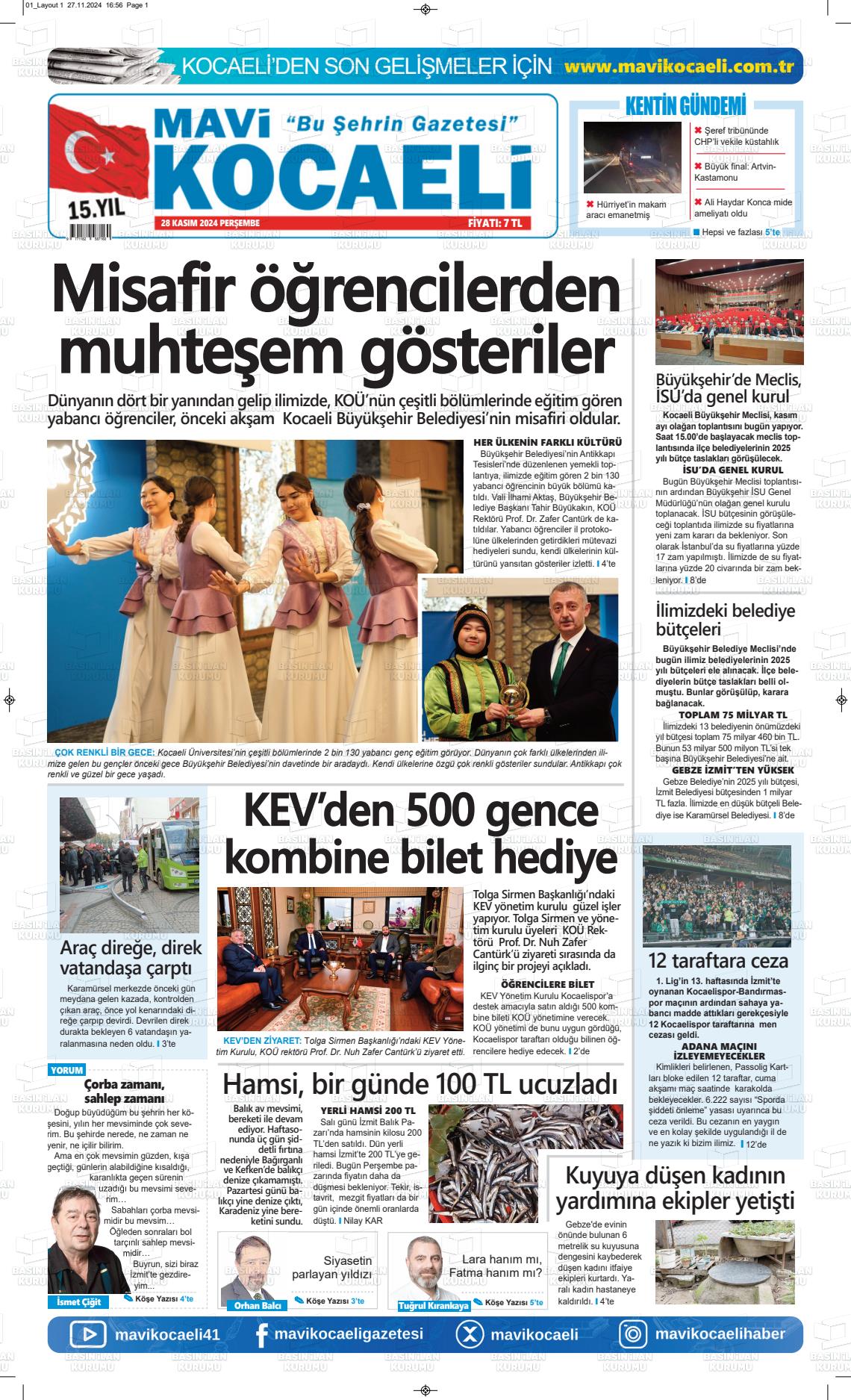 30 Kasım 2024 Mavi Kocaeli Gazete Manşeti