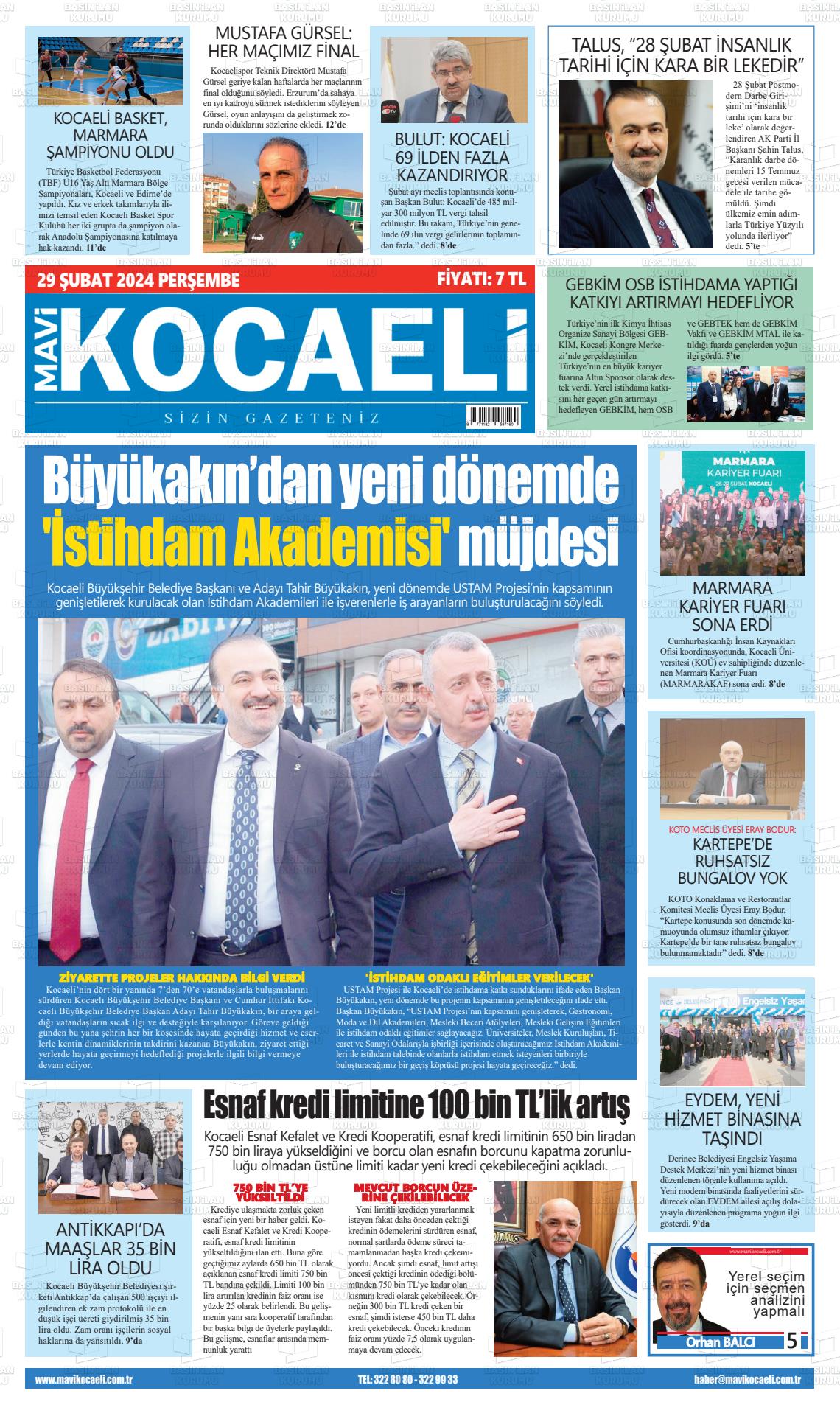 29 Şubat 2024 Mavi Kocaeli Gazete Manşeti