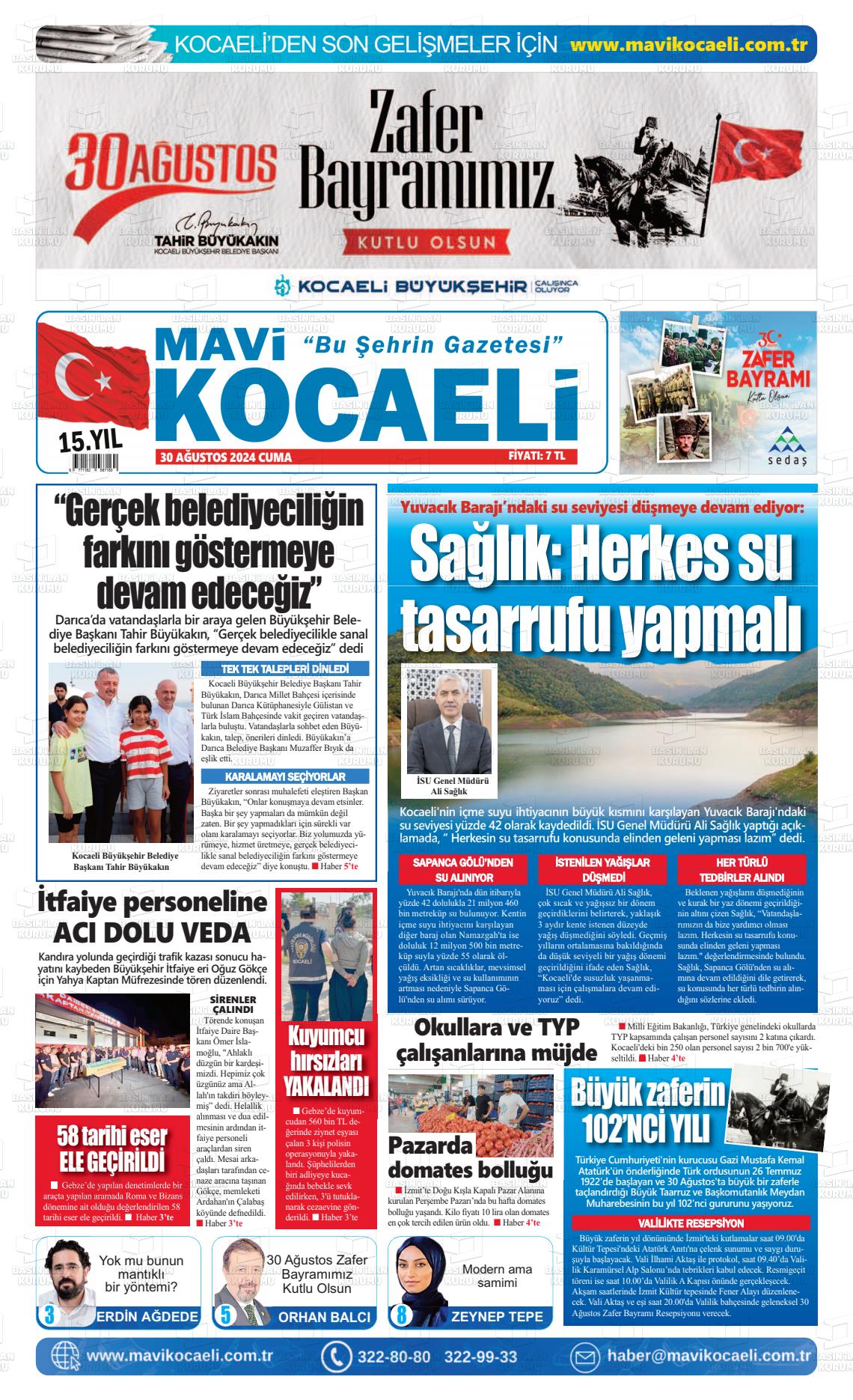 30 Ağustos 2024 Mavi Kocaeli Gazete Manşeti