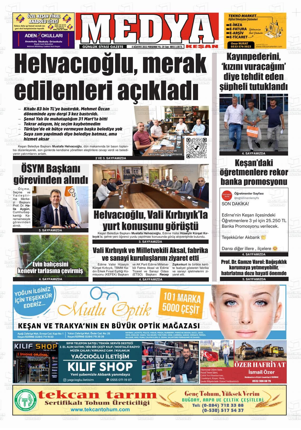 04 Ağustos 2022 Medya Keşan Gazete Manşeti