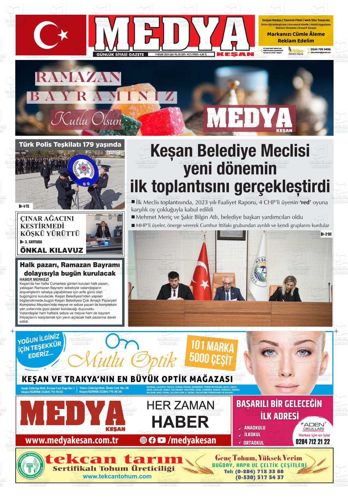 09 Nisan 2024 Medya Keşan Gazete Manşeti