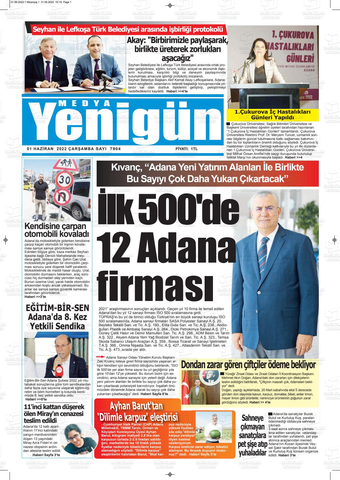 01 Haziran 2022 Medya Yenigün Gazete Manşeti