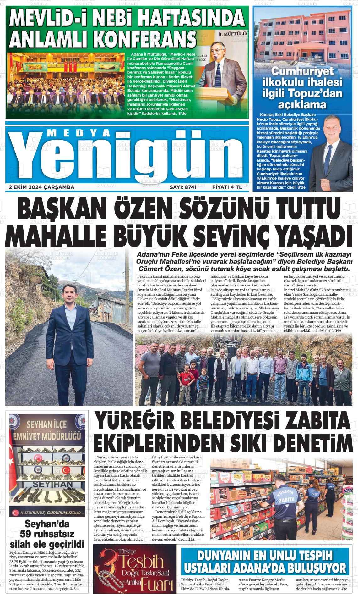 02 Ekim 2024 Medya Yenigün Gazete Manşeti