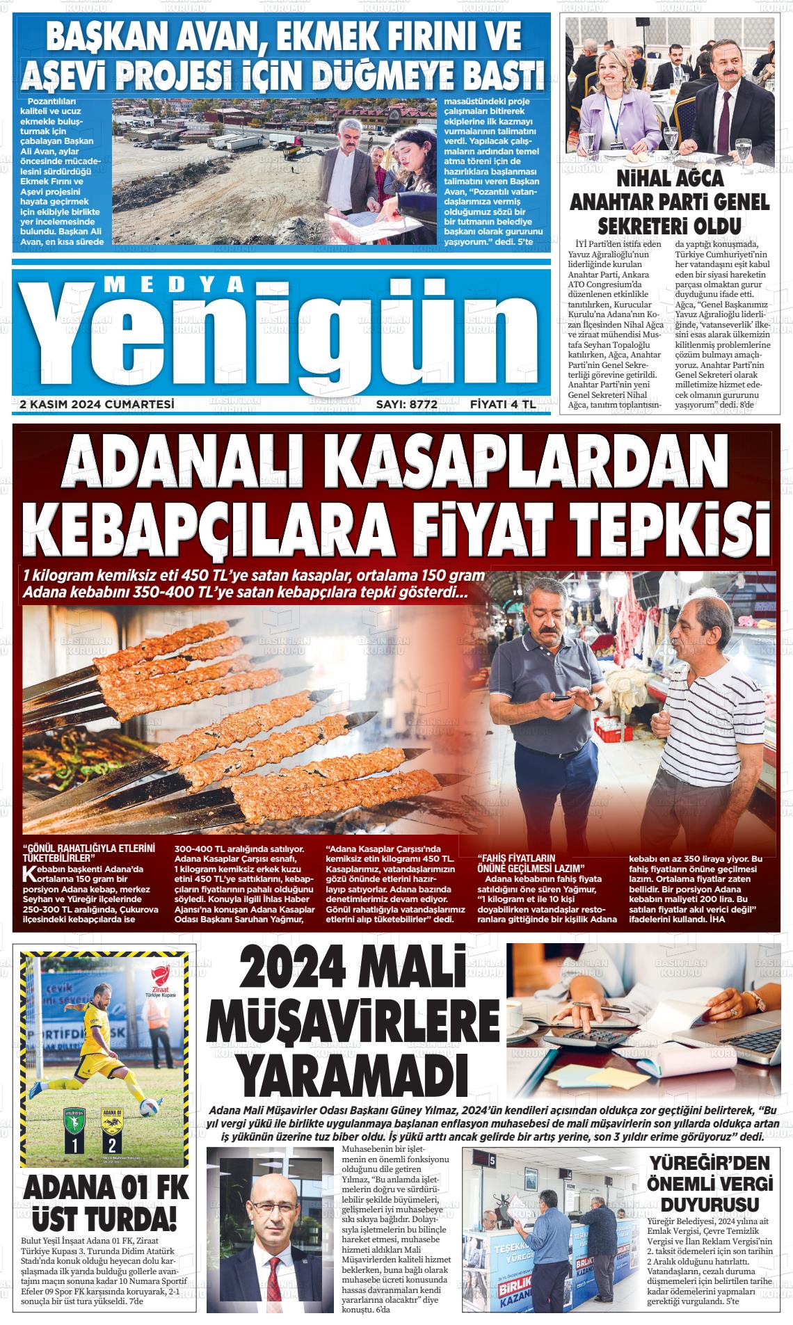 02 Kasım 2024 Medya Yenigün Gazete Manşeti