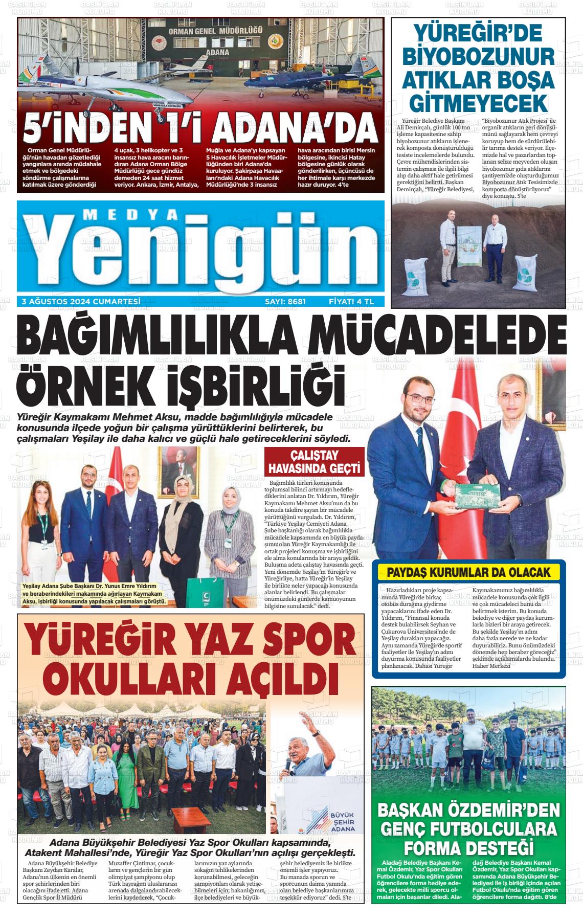 03 Ağustos 2024 Medya Yenigün Gazete Manşeti