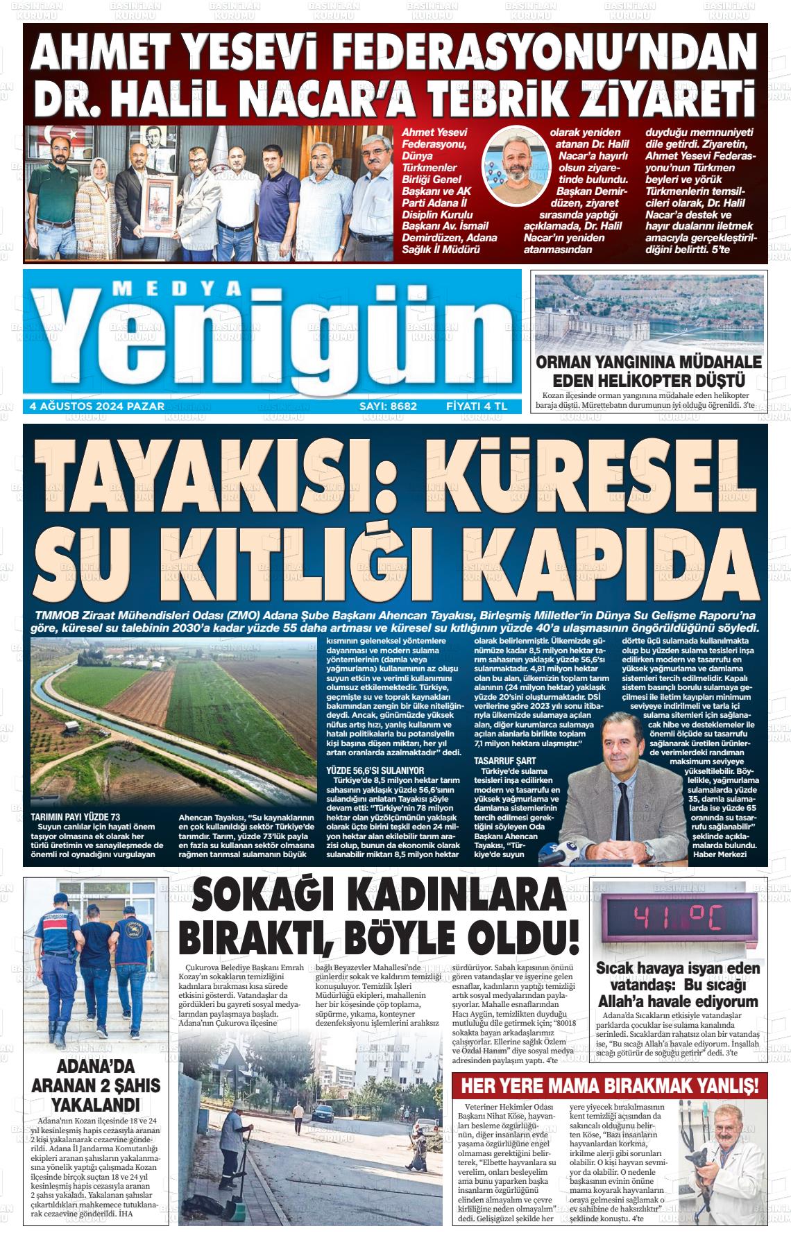 04 Ağustos 2024 Medya Yenigün Gazete Manşeti