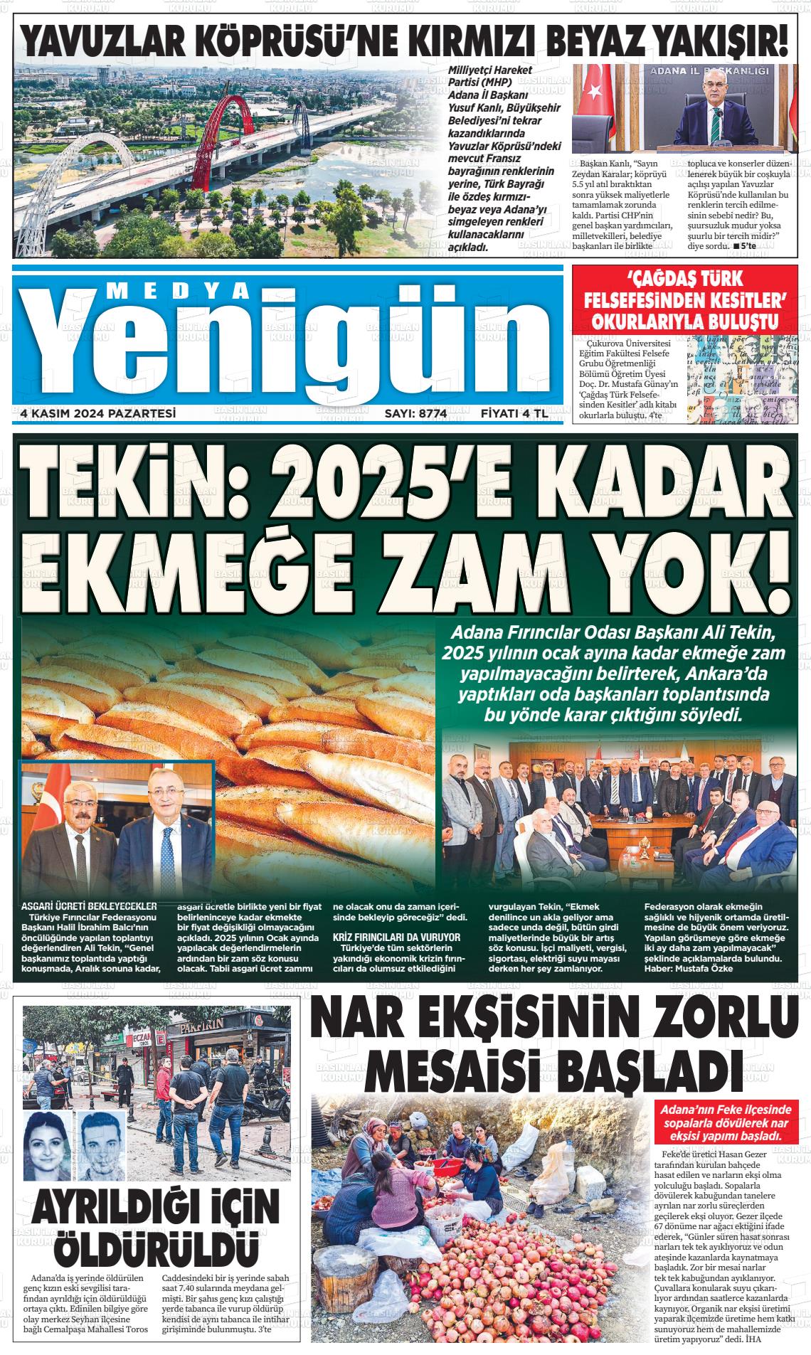 04 Kasım 2024 Medya Yenigün Gazete Manşeti