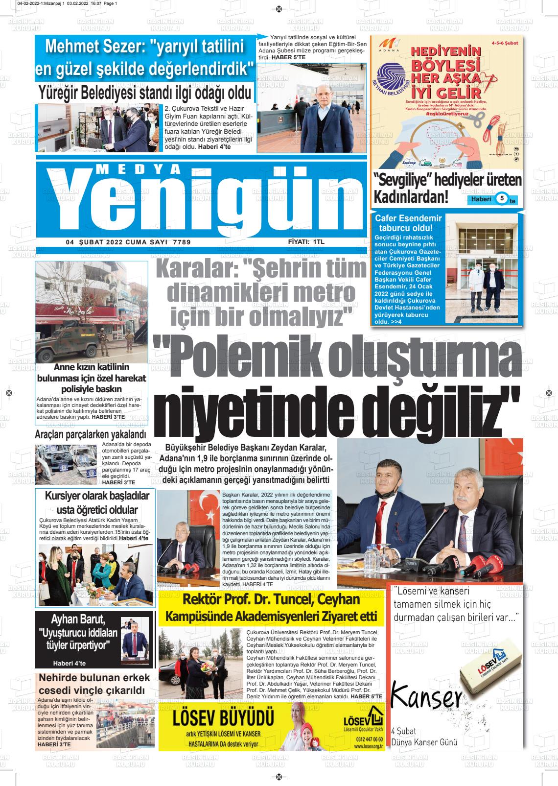 04 Şubat 2022 Medya Yenigün Gazete Manşeti