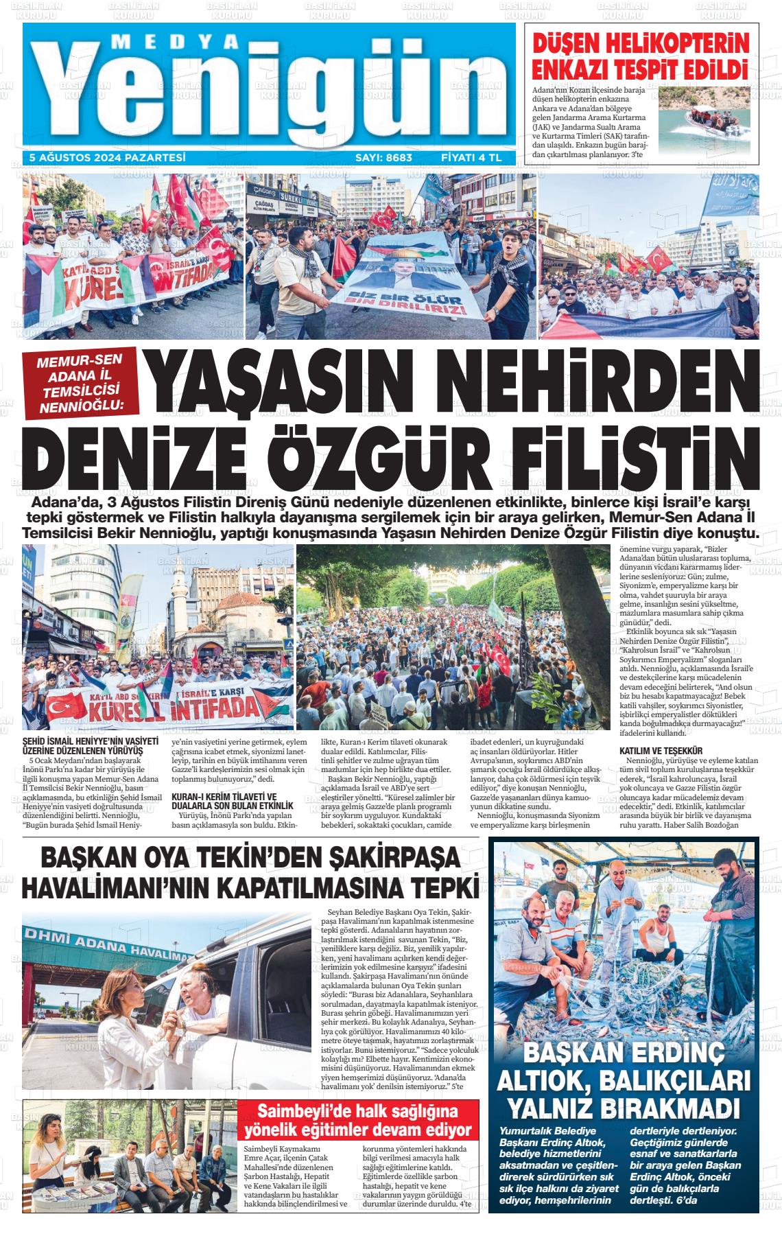 05 Ağustos 2024 Medya Yenigün Gazete Manşeti