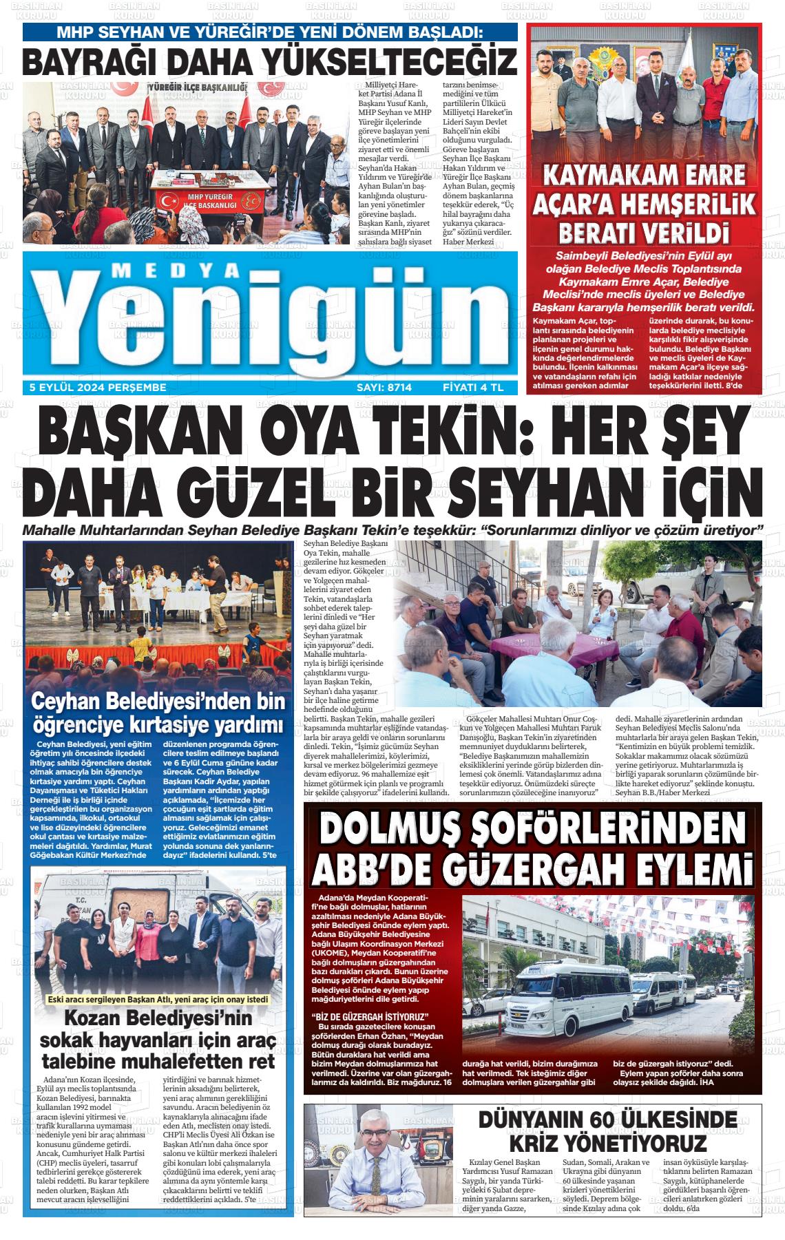 05 Eylül 2024 Medya Yenigün Gazete Manşeti