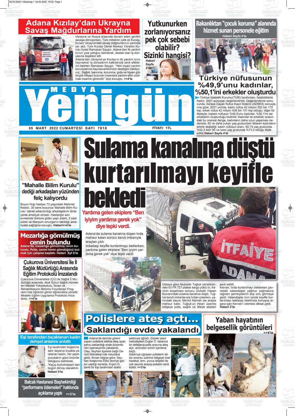 05 Mart 2022 Medya Yenigün Gazete Manşeti