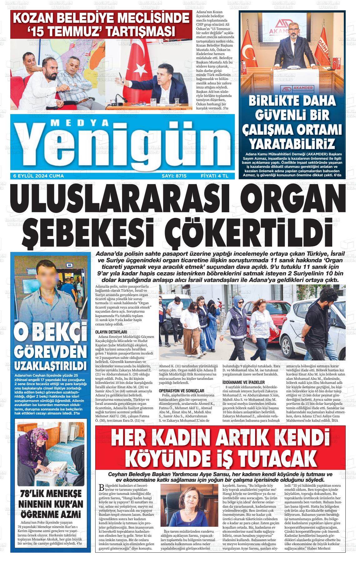 06 Eylül 2024 Medya Yenigün Gazete Manşeti