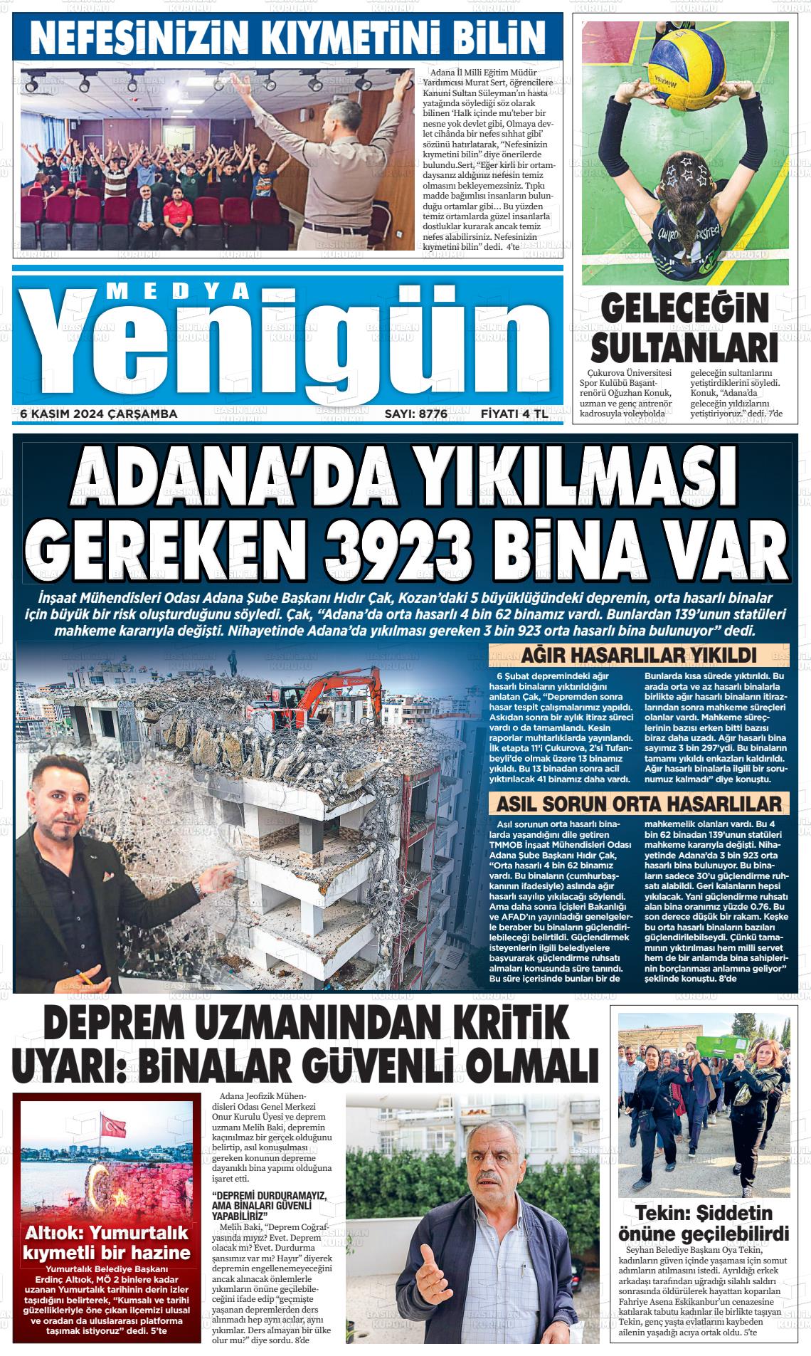 06 Kasım 2024 Medya Yenigün Gazete Manşeti