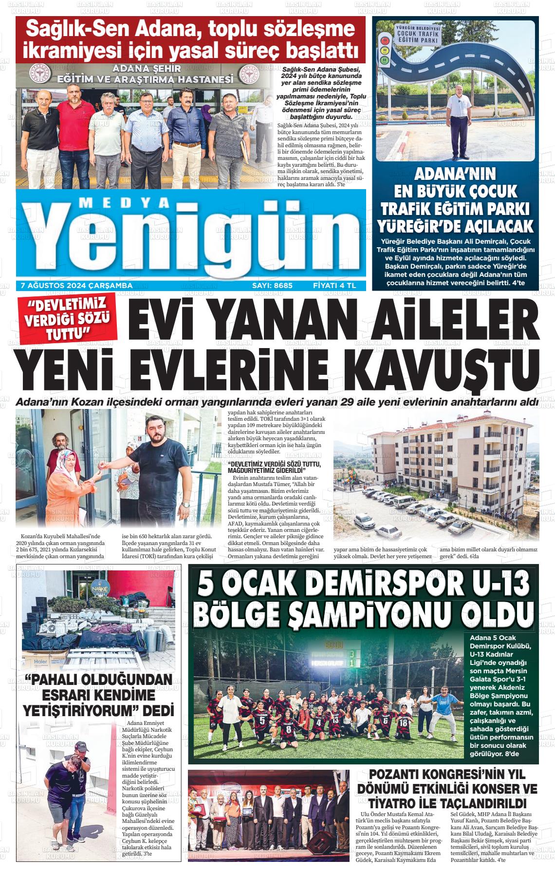 07 Ağustos 2024 Medya Yenigün Gazete Manşeti