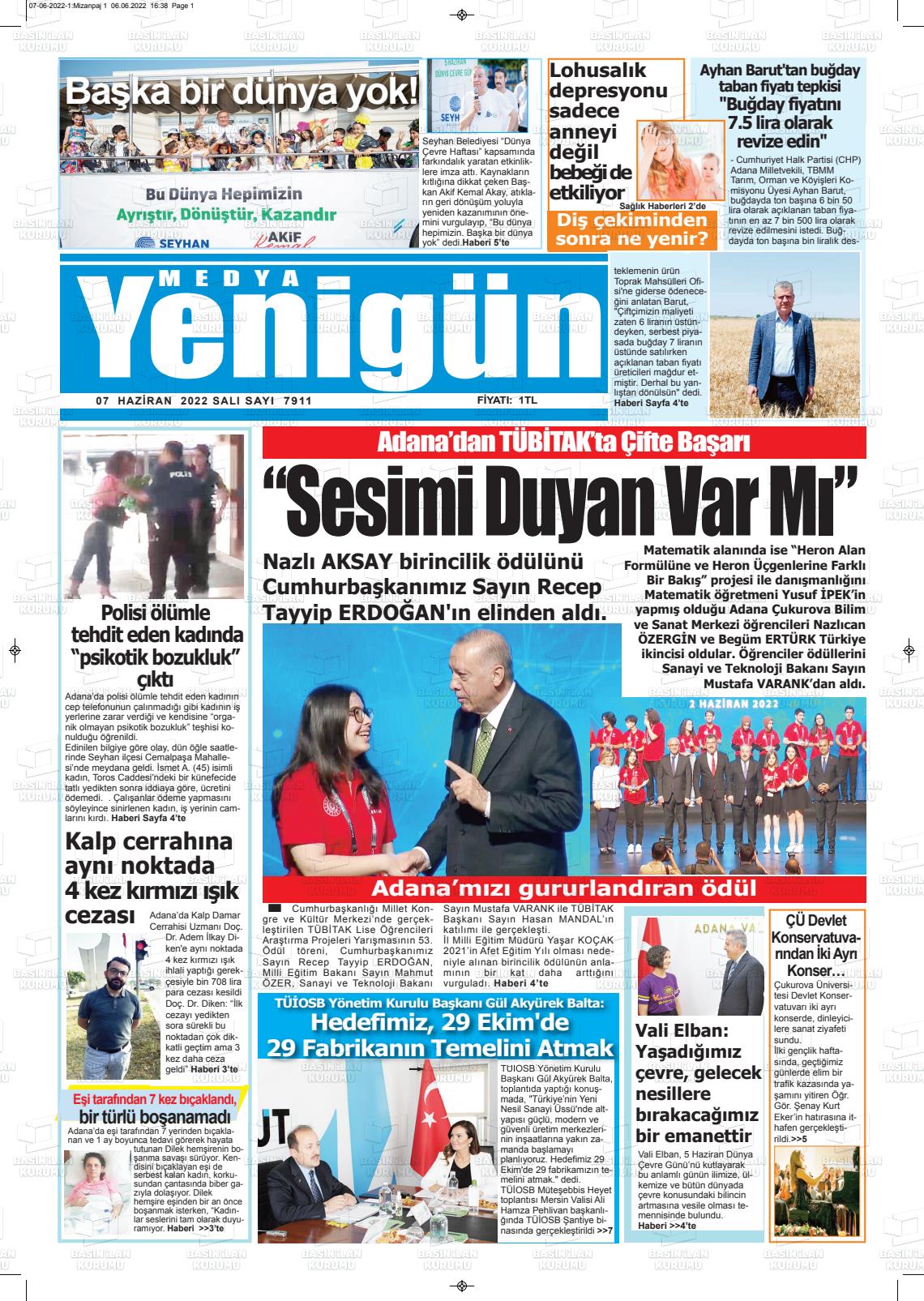 07 Haziran 2022 Medya Yenigün Gazete Manşeti