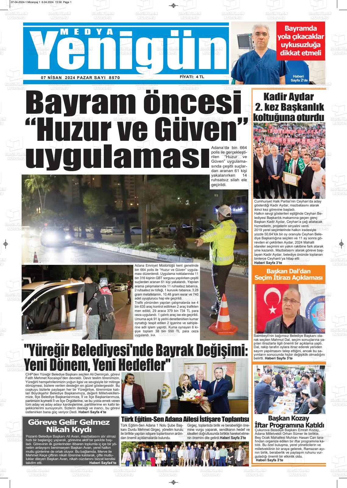 07 Nisan 2024 Medya Yenigün Gazete Manşeti