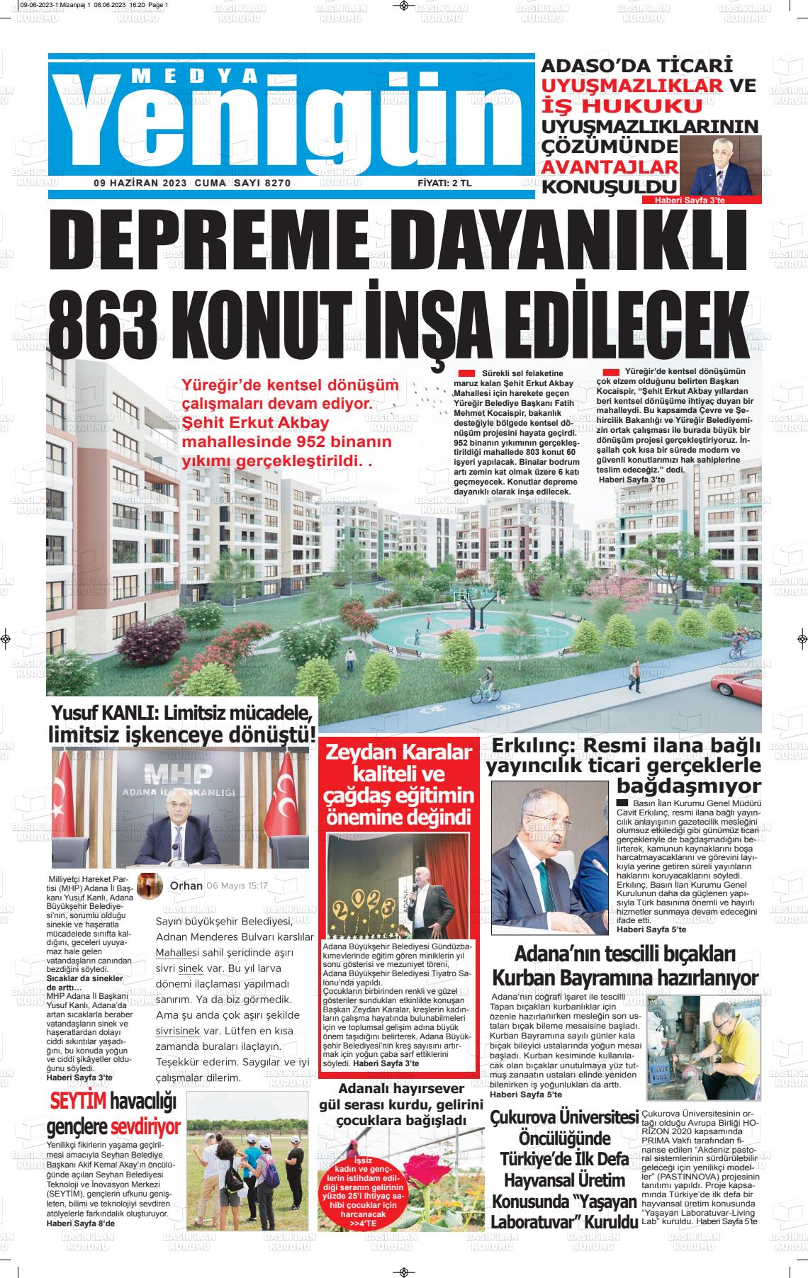 09 Haziran 2023 Medya Yenigün Gazete Manşeti