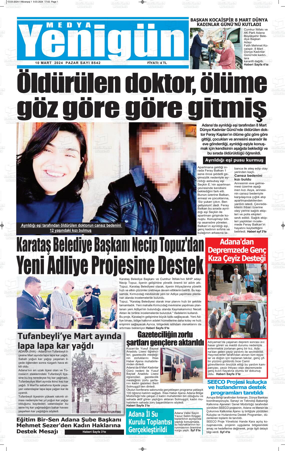 10 Mart 2024 Medya Yenigün Gazete Manşeti