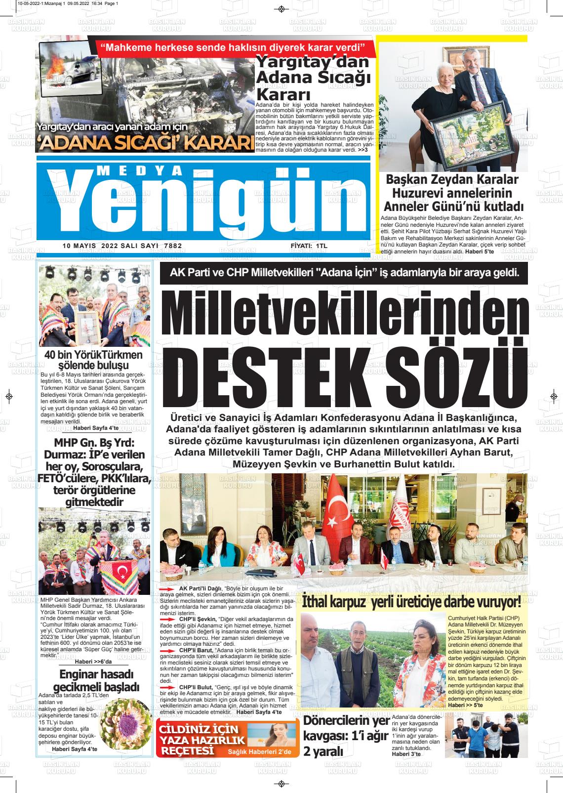 10 Mayıs 2022 Medya Yenigün Gazete Manşeti