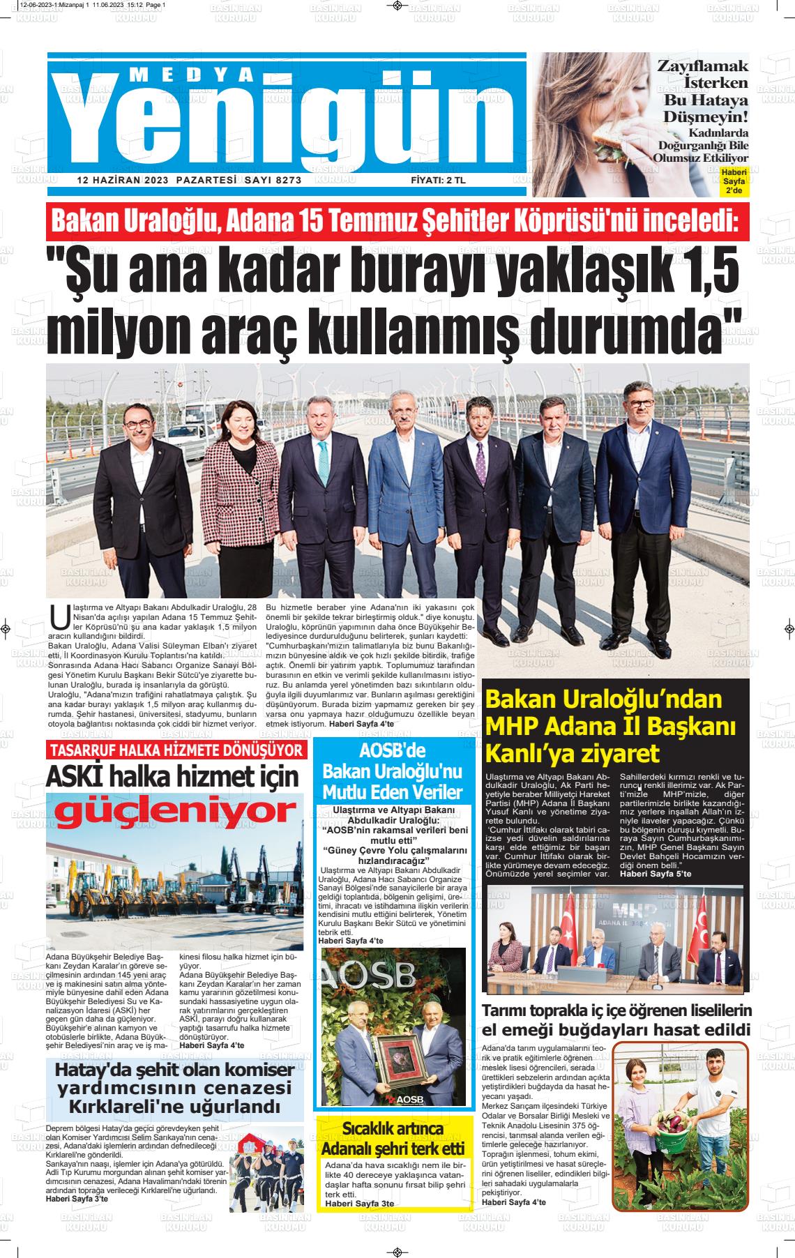 12 Haziran 2023 Medya Yenigün Gazete Manşeti