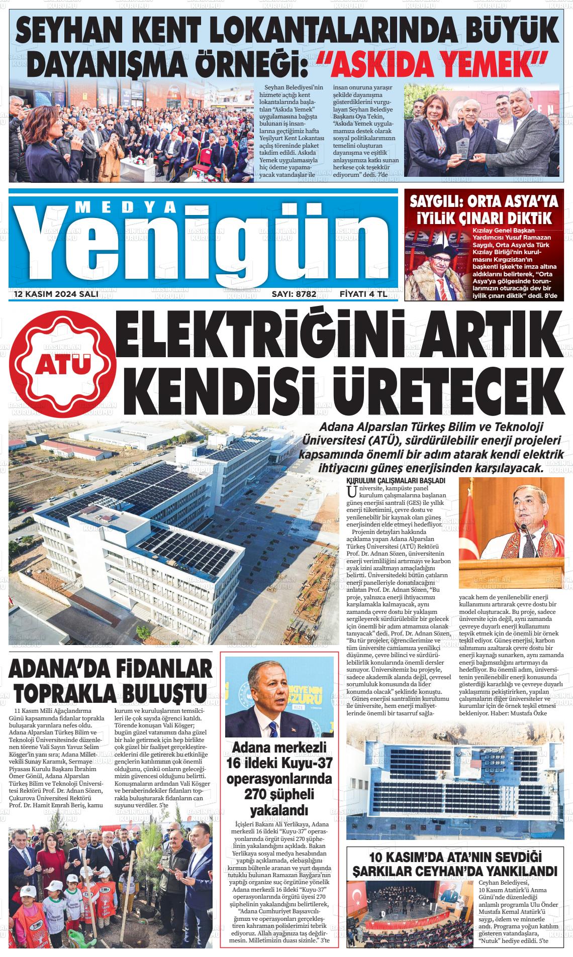 12 Kasım 2024 Medya Yenigün Gazete Manşeti