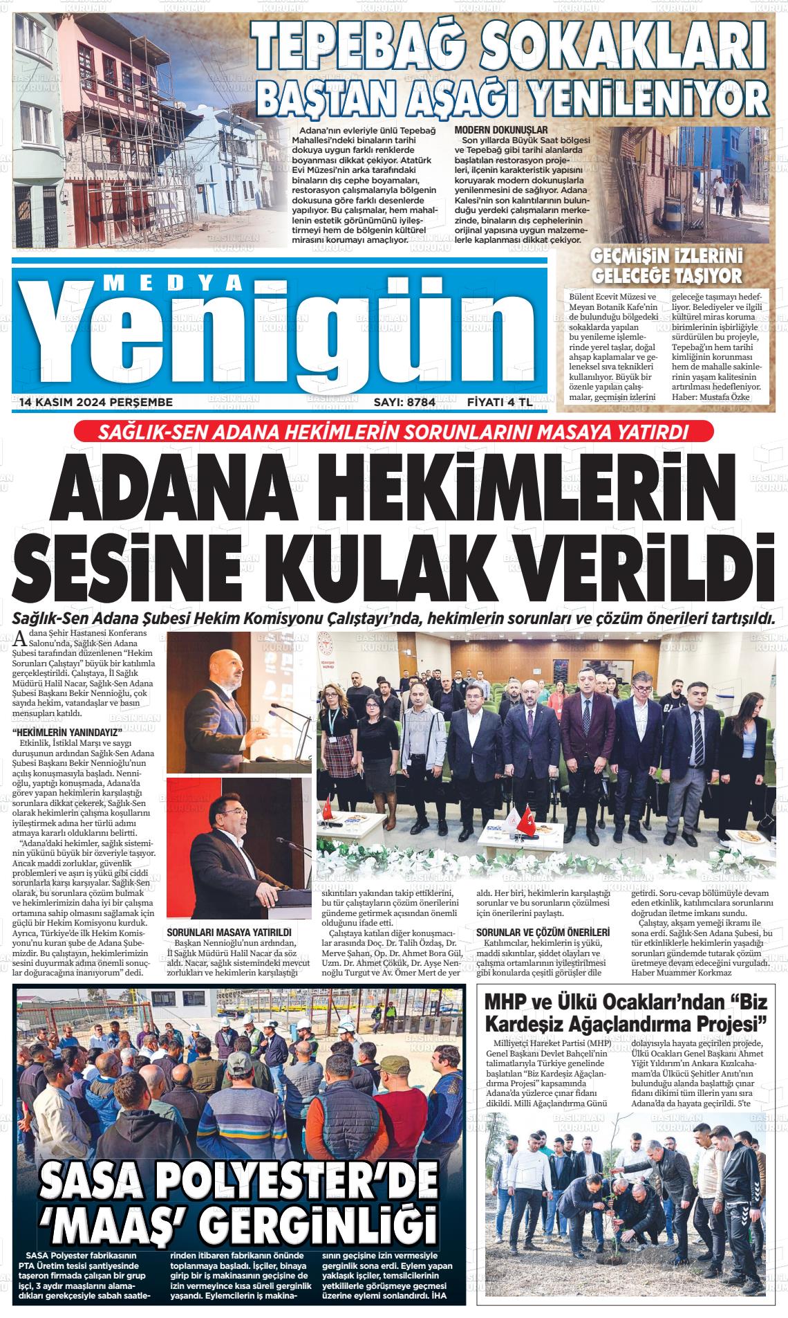 14 Kasım 2024 Medya Yenigün Gazete Manşeti