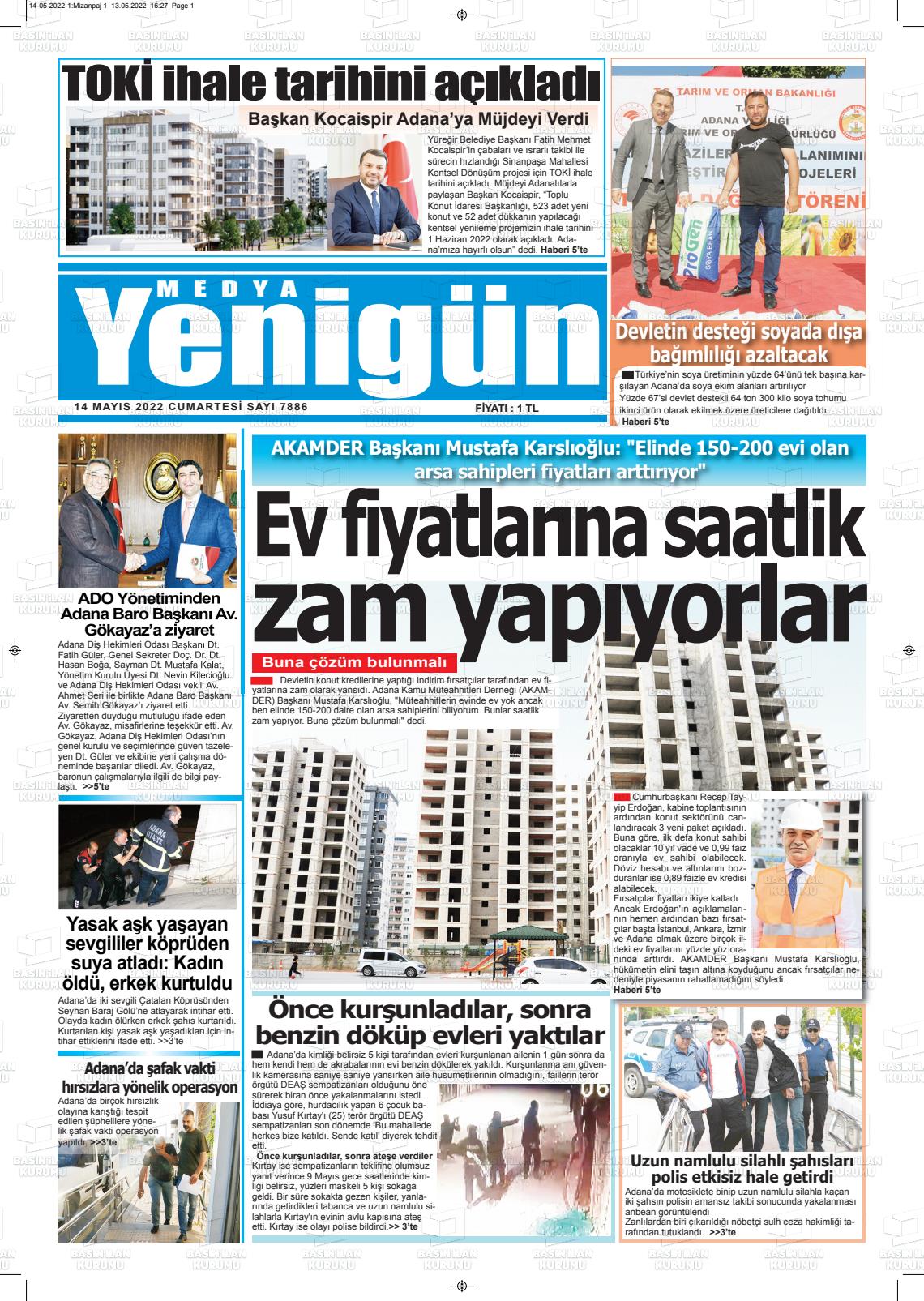 14 Mayıs 2022 Medya Yenigün Gazete Manşeti