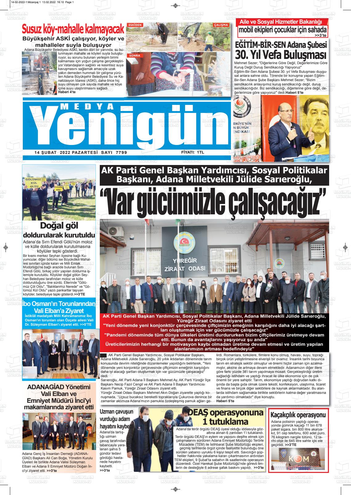 15 Şubat 2022 Medya Yenigün Gazete Manşeti