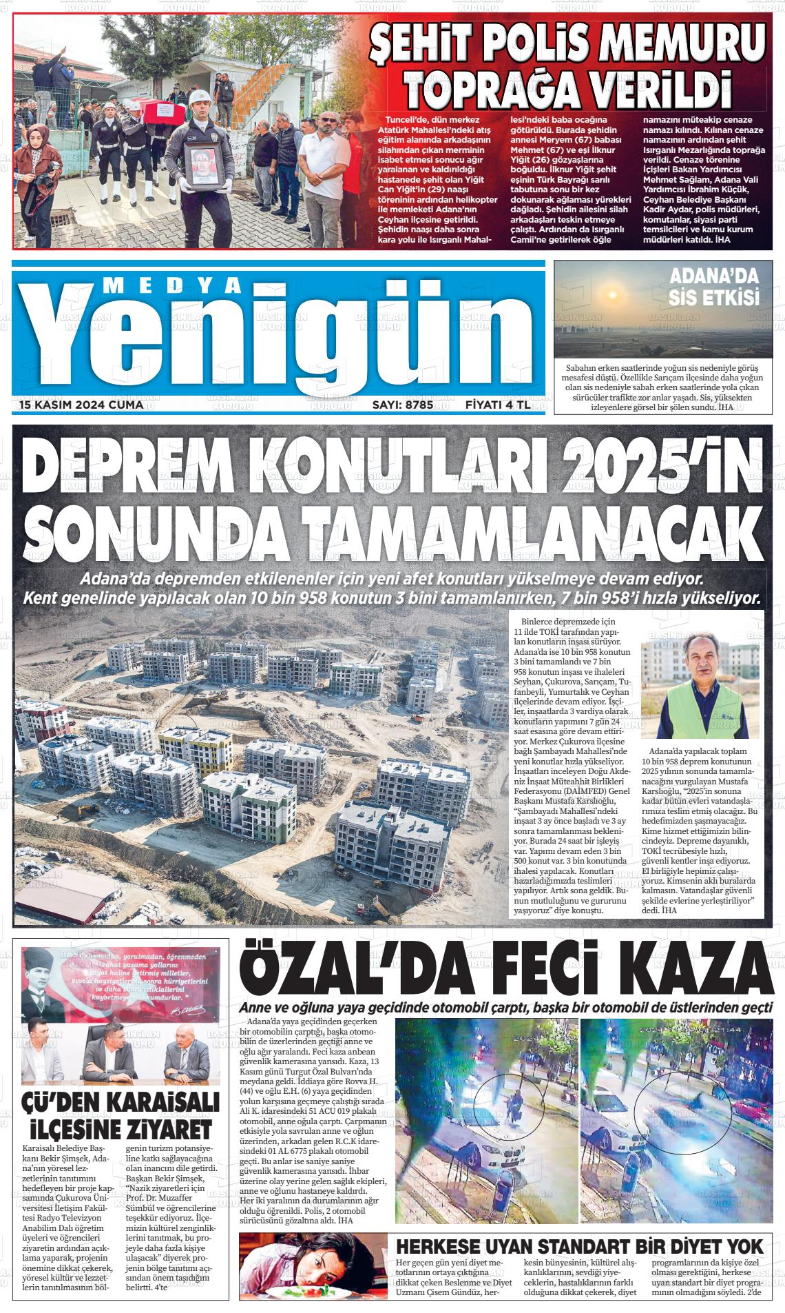 15 Kasım 2024 Medya Yenigün Gazete Manşeti