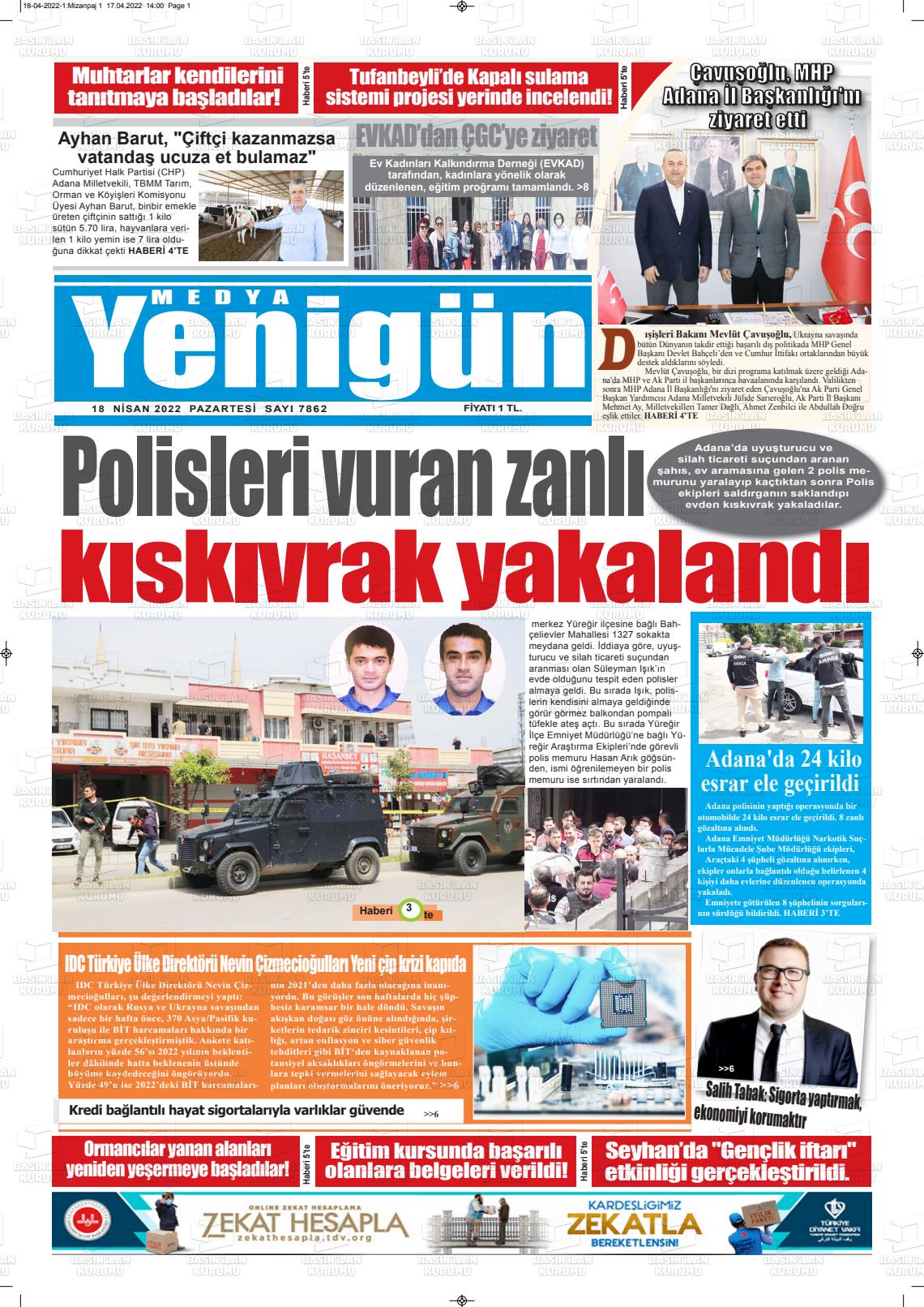 18 Nisan 2022 Medya Yenigün Gazete Manşeti