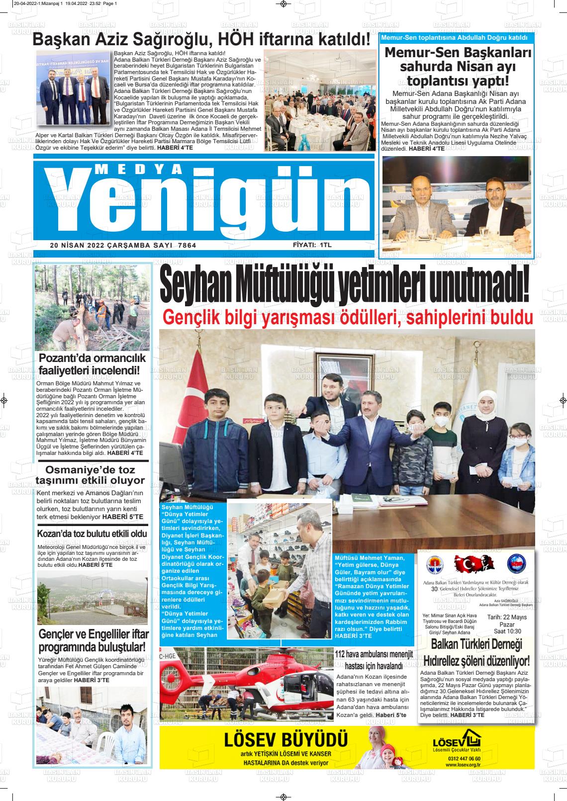 20 Nisan 2022 Medya Yenigün Gazete Manşeti