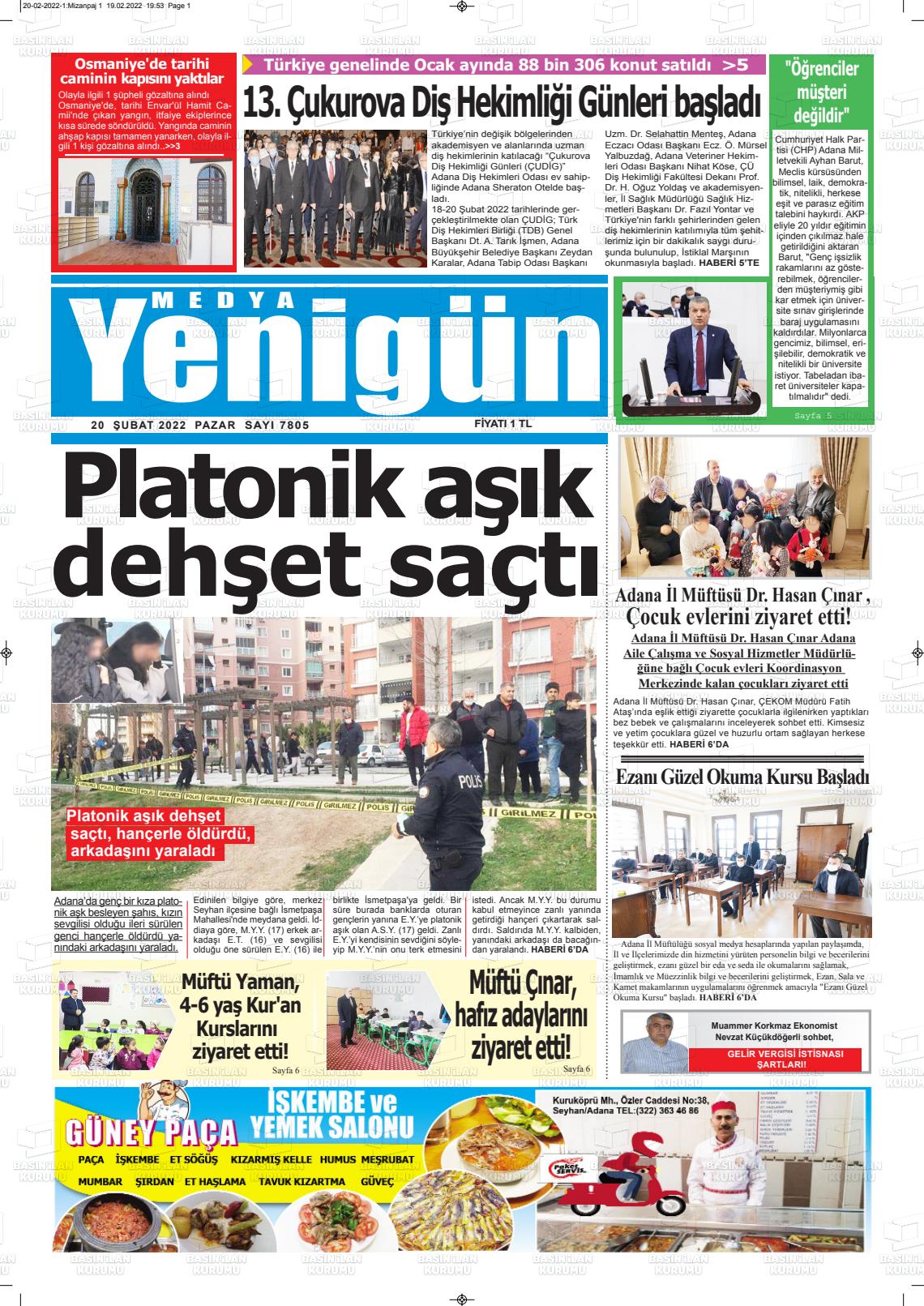 20 Şubat 2022 Medya Yenigün Gazete Manşeti