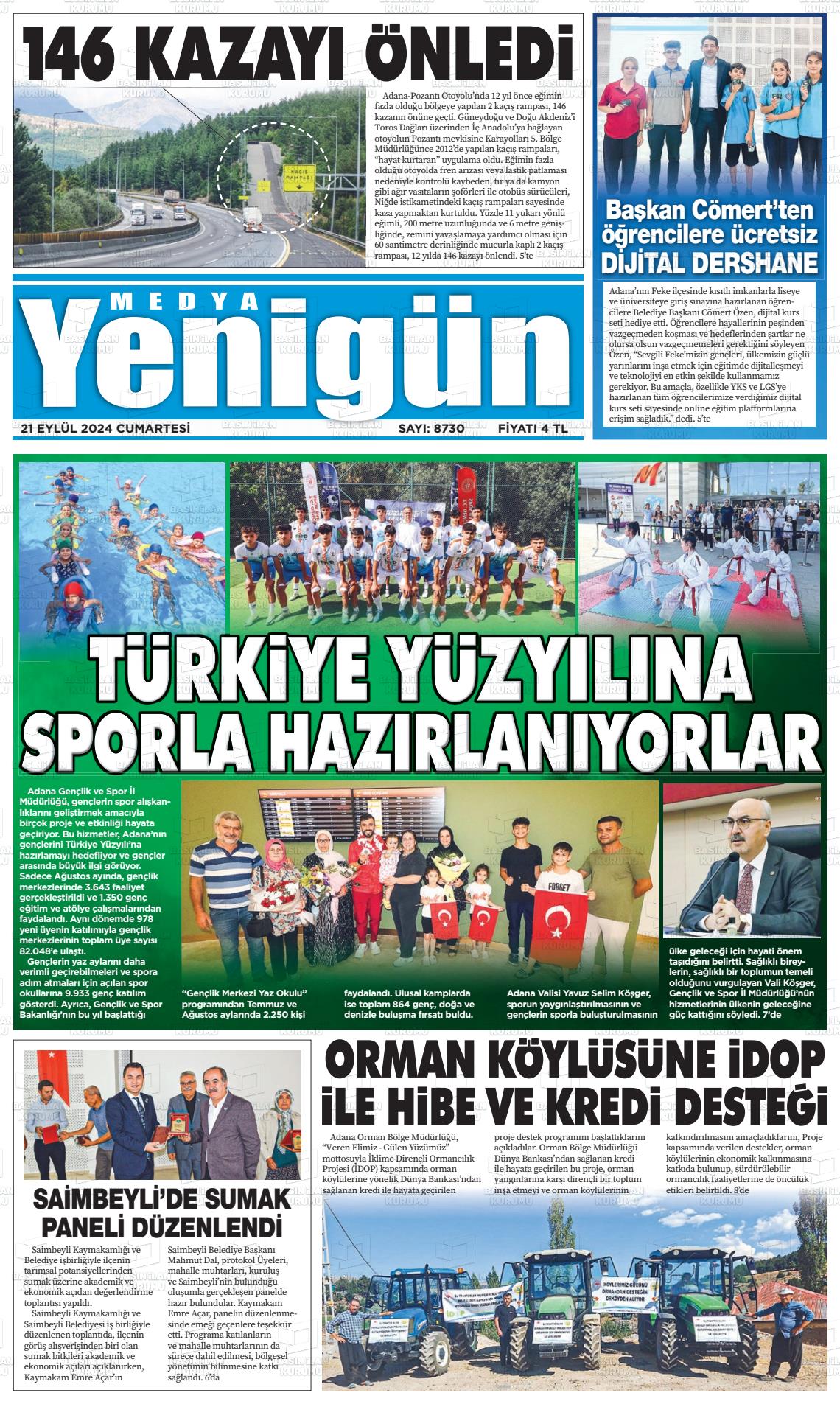 21 Eylül 2024 Medya Yenigün Gazete Manşeti