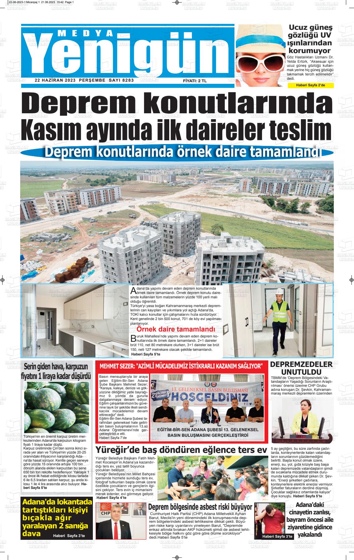 22 Haziran 2023 Medya Yenigün Gazete Manşeti