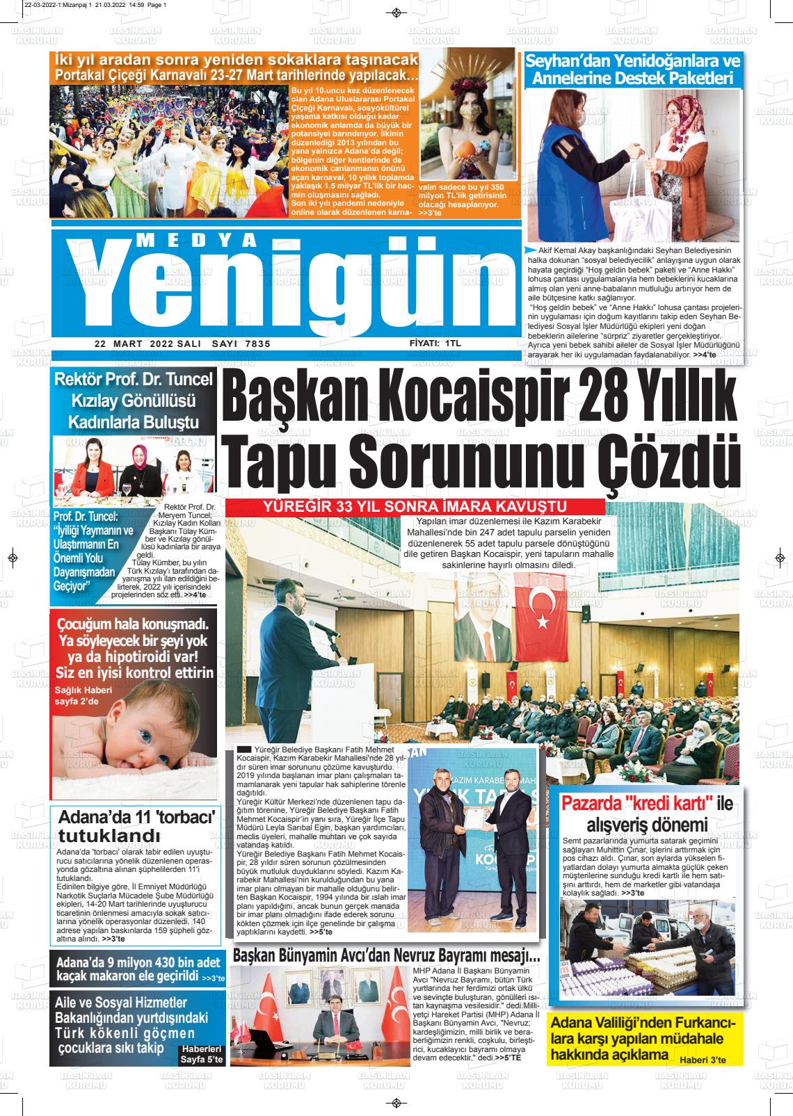 22 Mart 2022 Medya Yenigün Gazete Manşeti