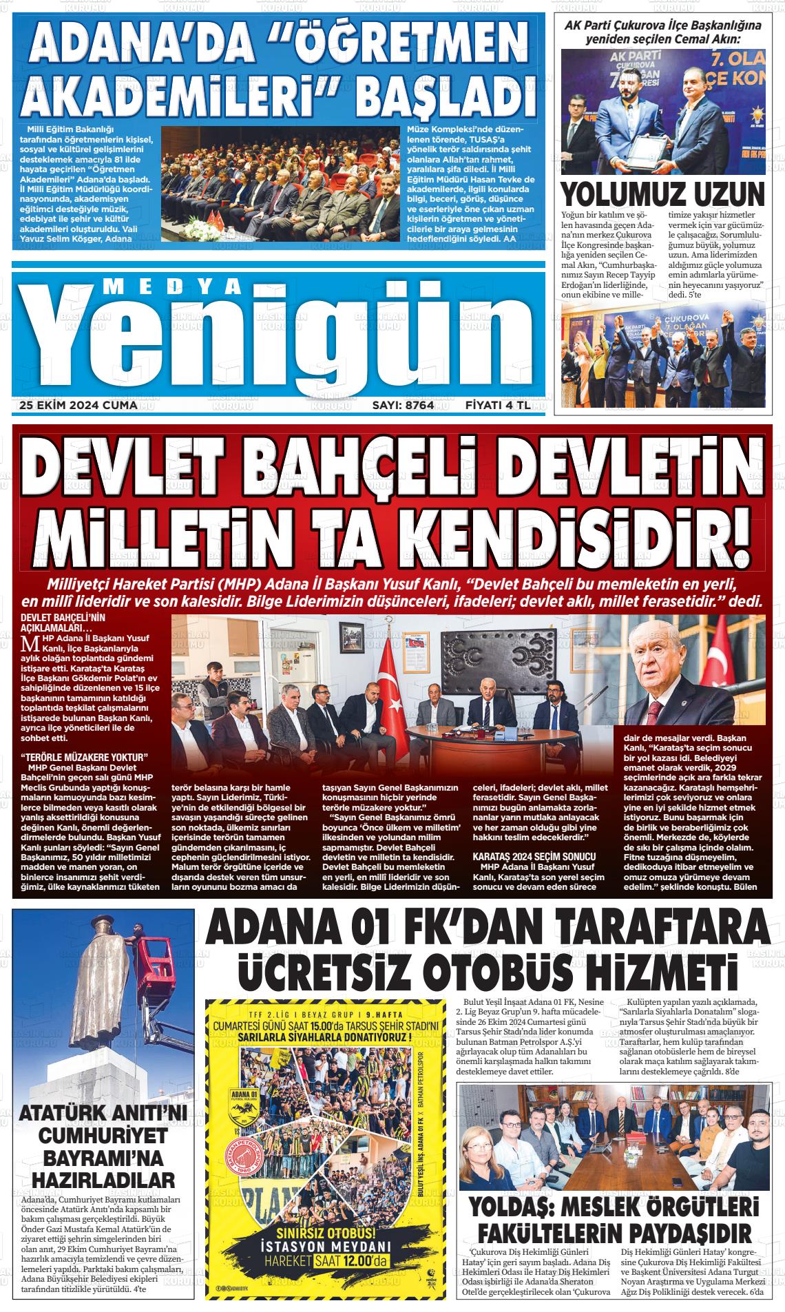 26 Ekim 2024 Medya Yenigün Gazete Manşeti