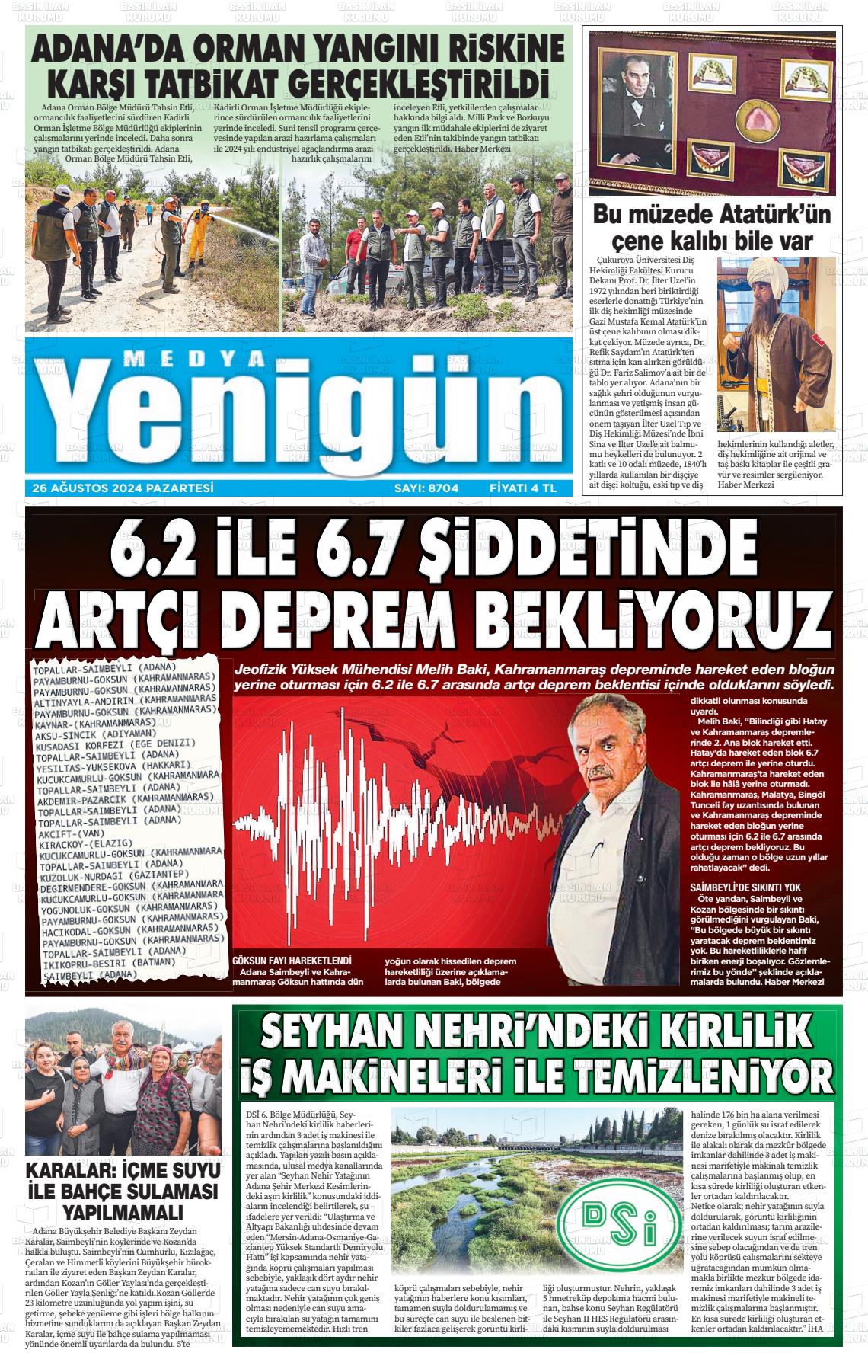 26 Ağustos 2024 Medya Yenigün Gazete Manşeti