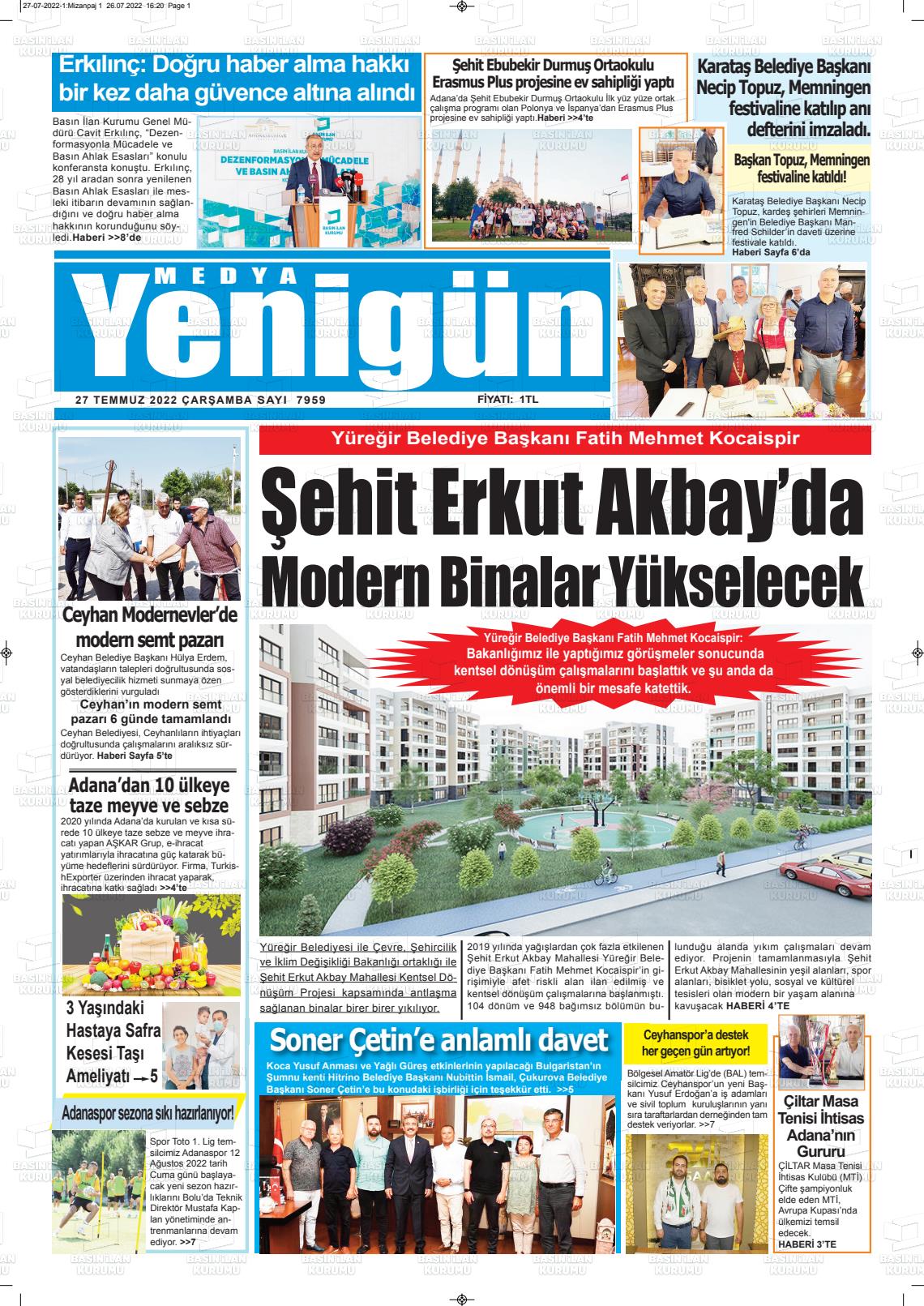 24 Eylül 2022 Medya Yenigün Gazete Manşeti