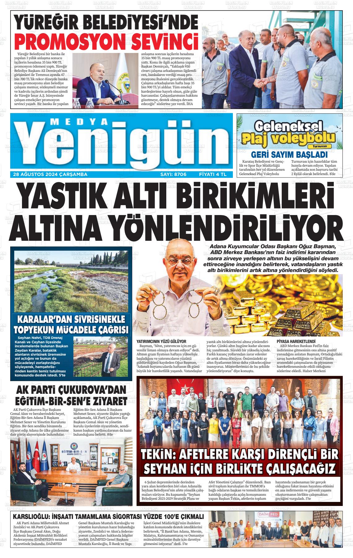 28 Ağustos 2024 Medya Yenigün Gazete Manşeti