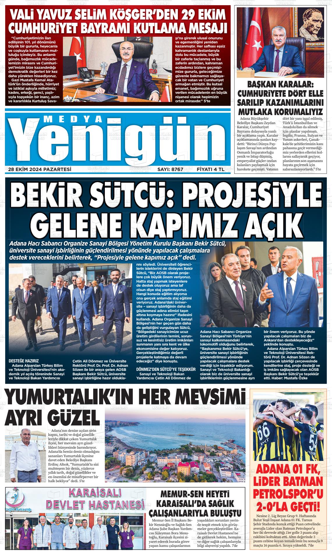 28 Ekim 2024 Medya Yenigün Gazete Manşeti