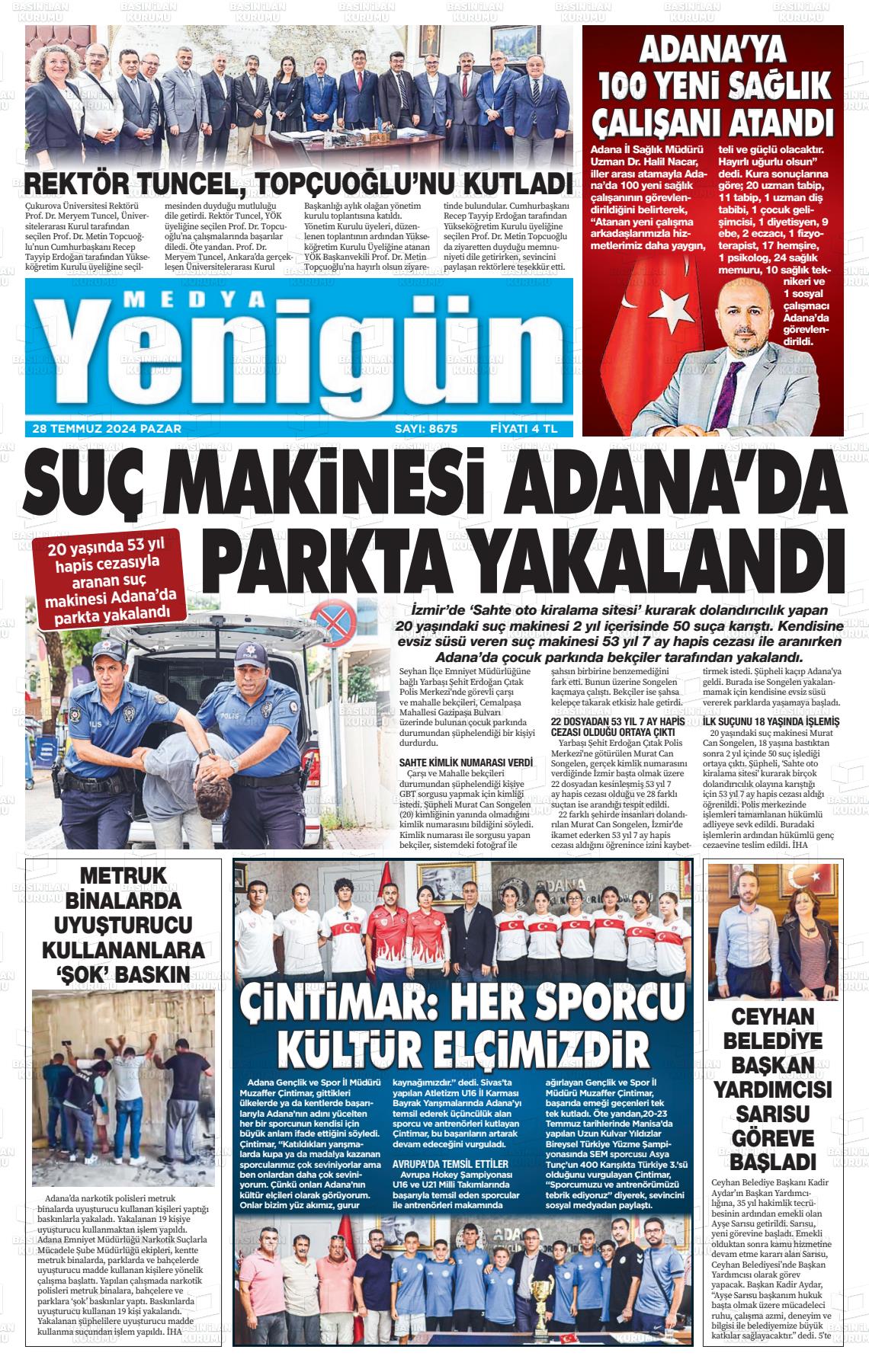 28 Temmuz 2024 Medya Yenigün Gazete Manşeti