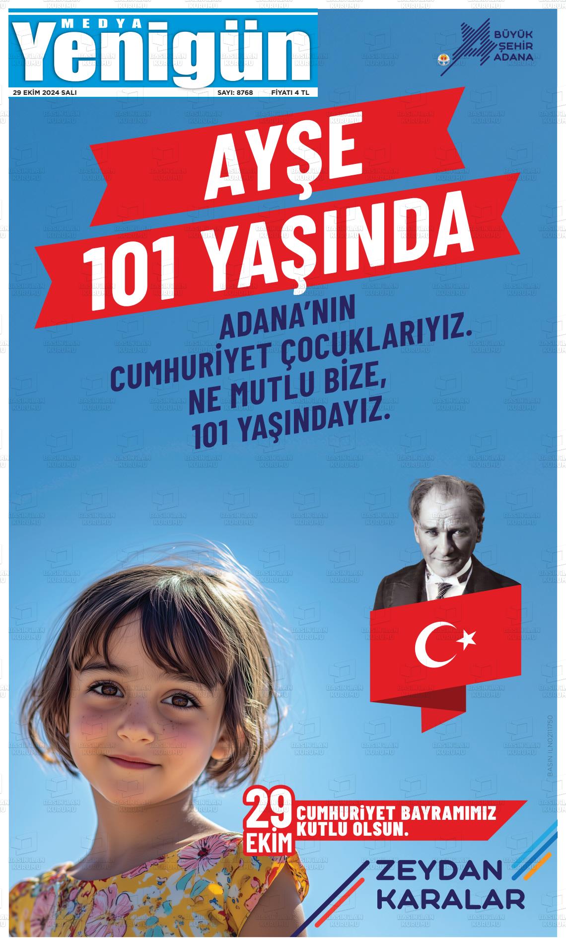 29 Ekim 2024 Medya Yenigün Gazete Manşeti