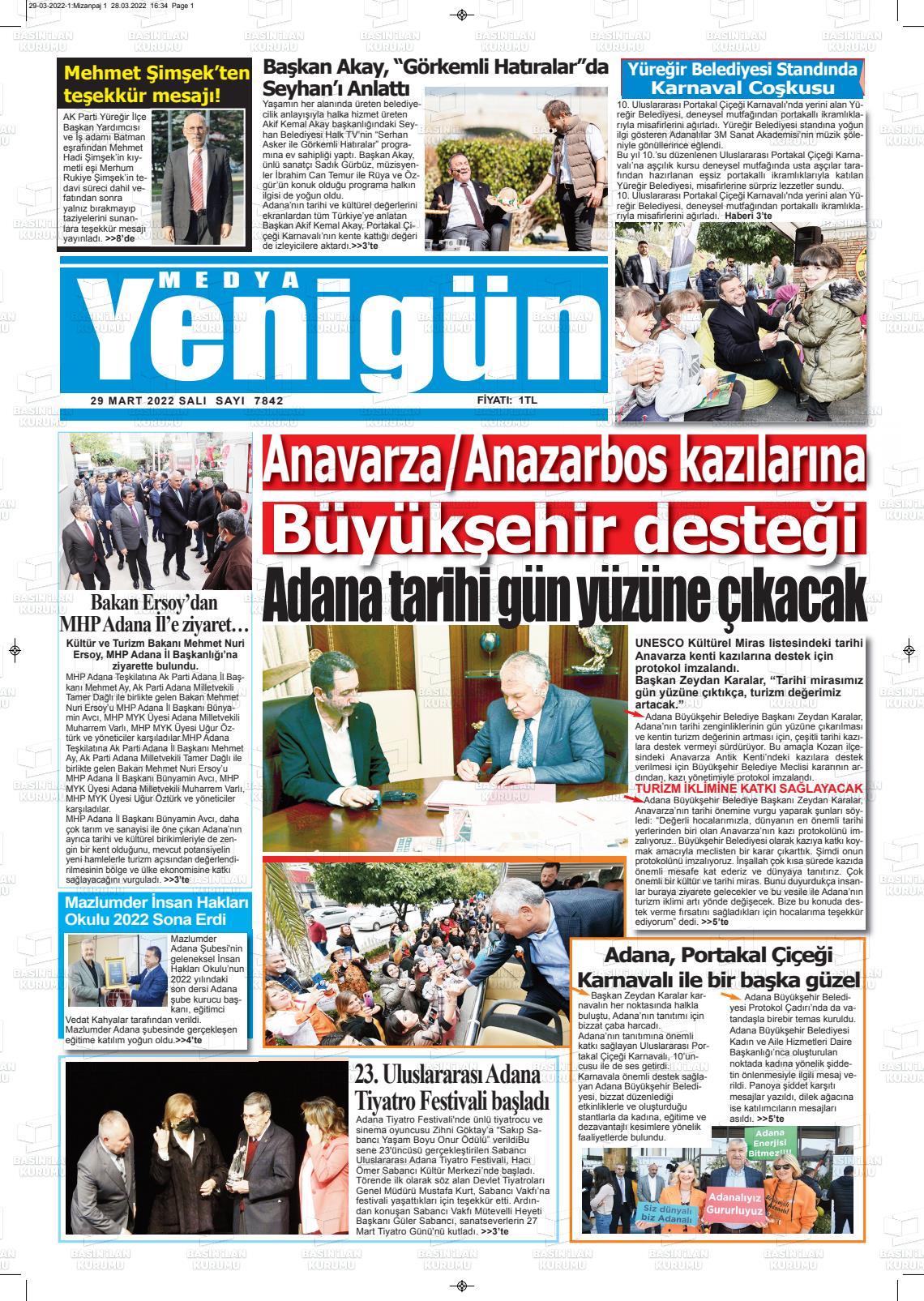 29 Mart 2022 Medya Yenigün Gazete Manşeti