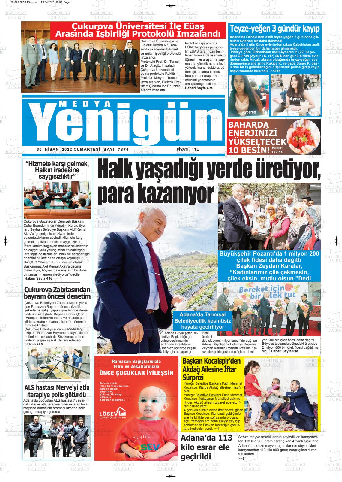 30 Nisan 2022 Medya Yenigün Gazete Manşeti