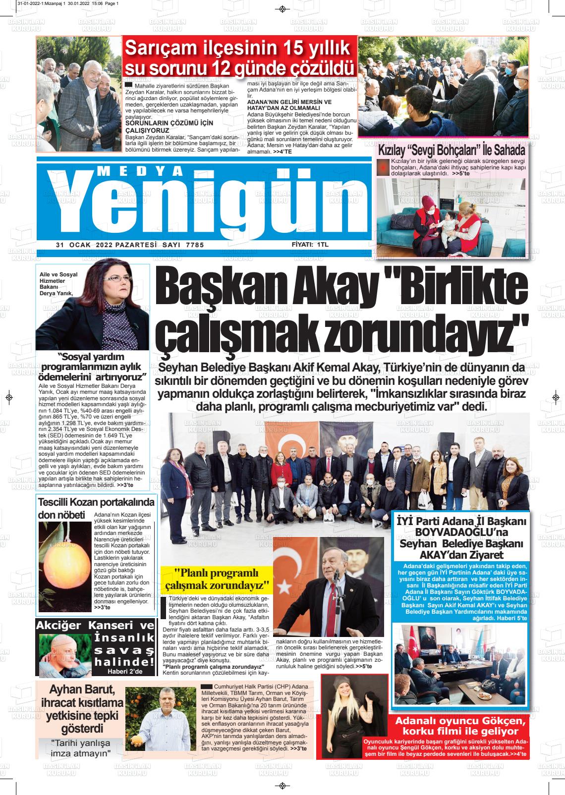 31 Ocak 2022 Medya Yenigün Gazete Manşeti