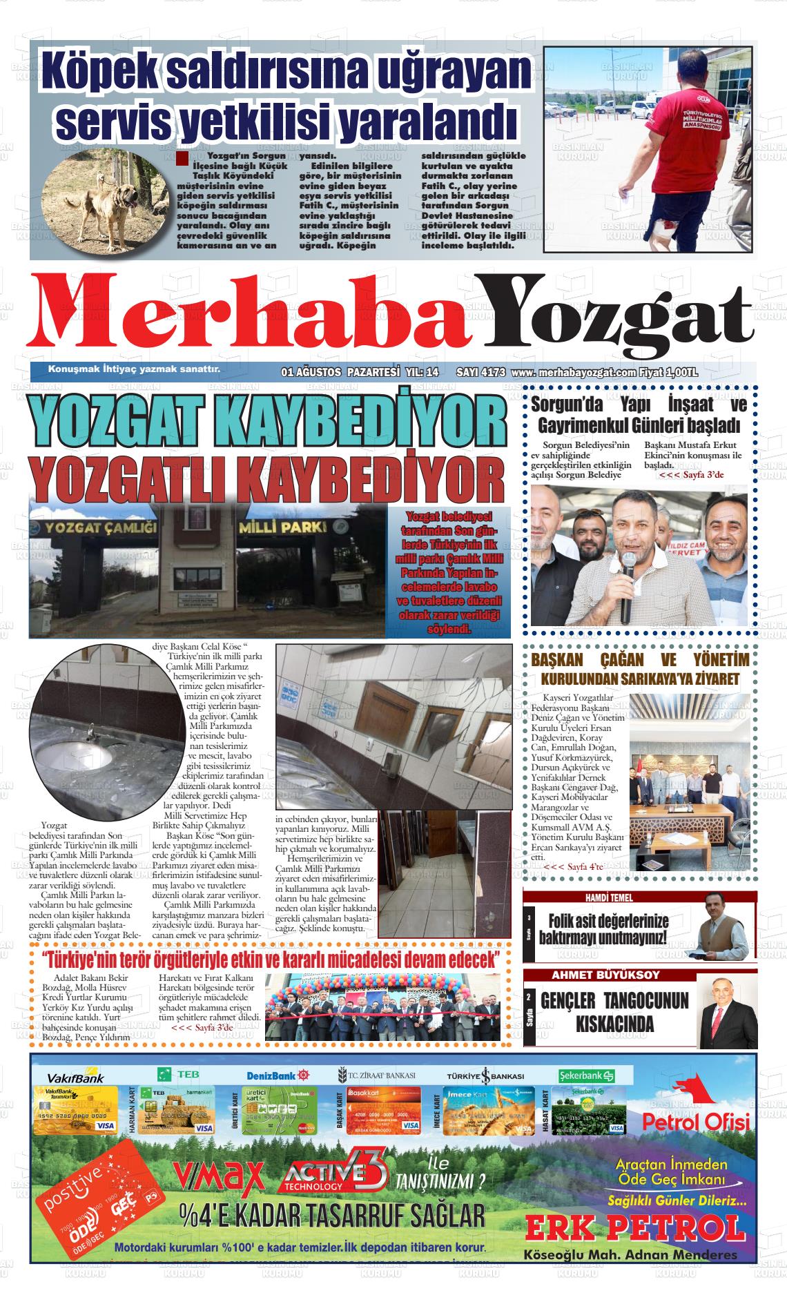 01 Ağustos 2022 Merhaba Yozgat Gazete Manşeti