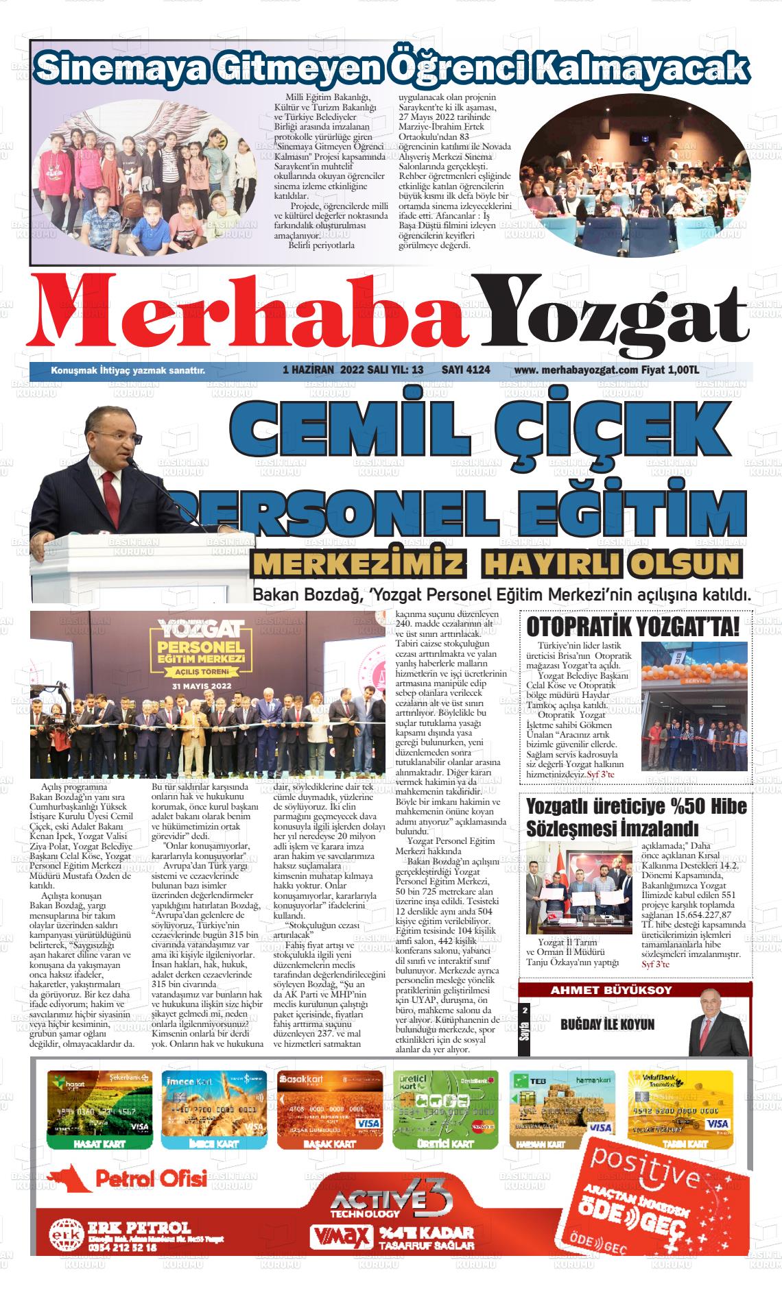 01 Haziran 2022 Merhaba Yozgat Gazete Manşeti