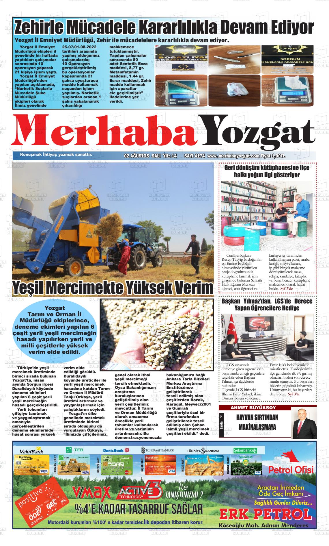 02 Ağustos 2022 Merhaba Yozgat Gazete Manşeti