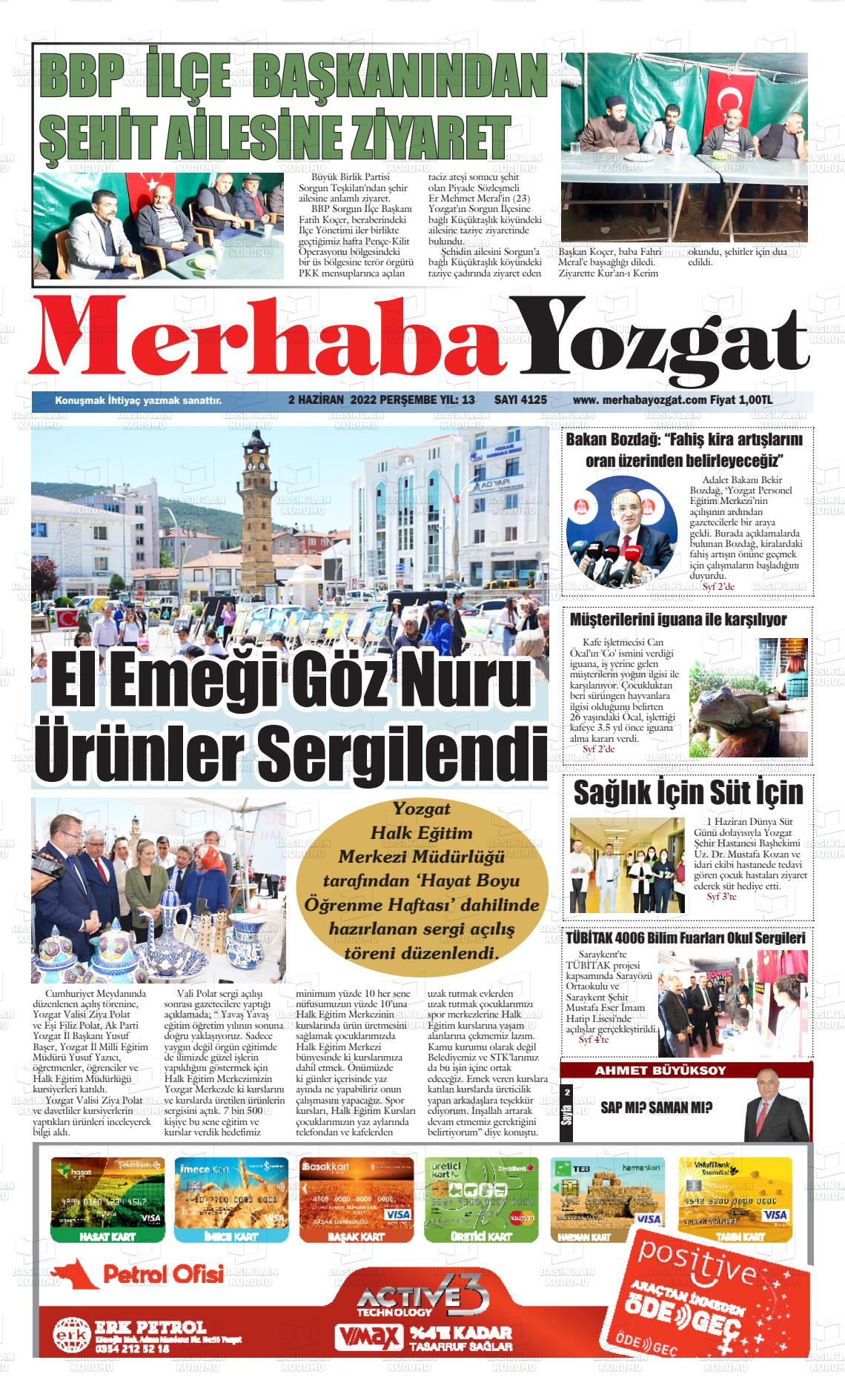 02 Haziran 2022 Merhaba Yozgat Gazete Manşeti